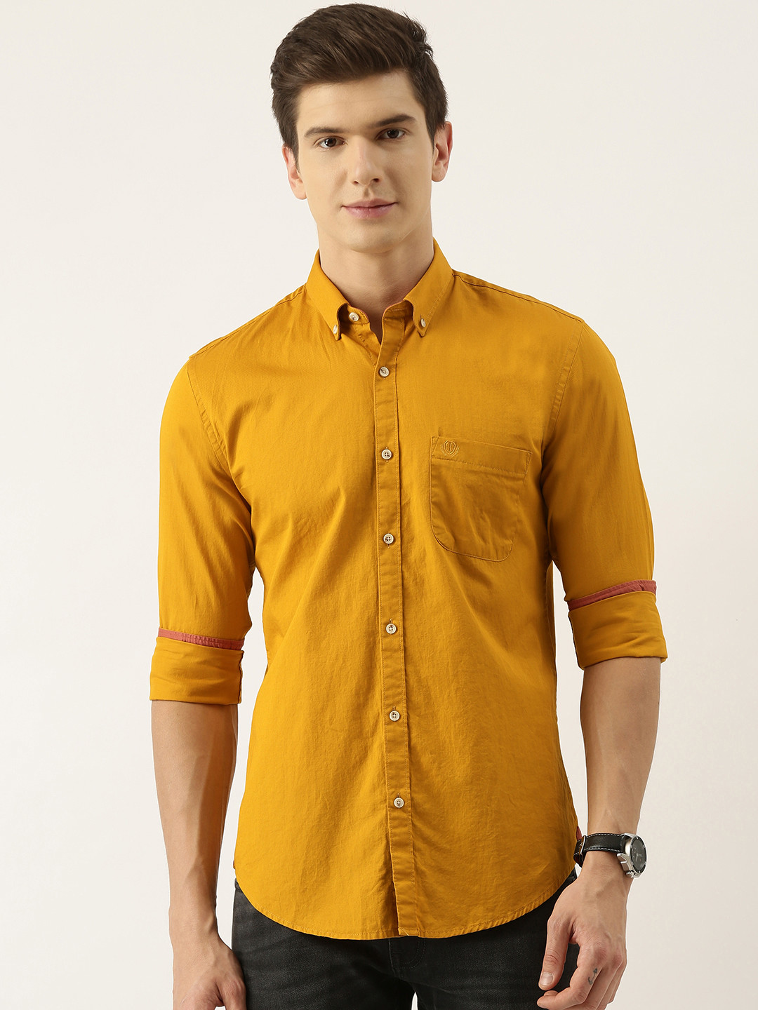 Buy PETER ENGLAND UNIVERSITY Men Yellow Slim Fit Casual Shirt Shirts