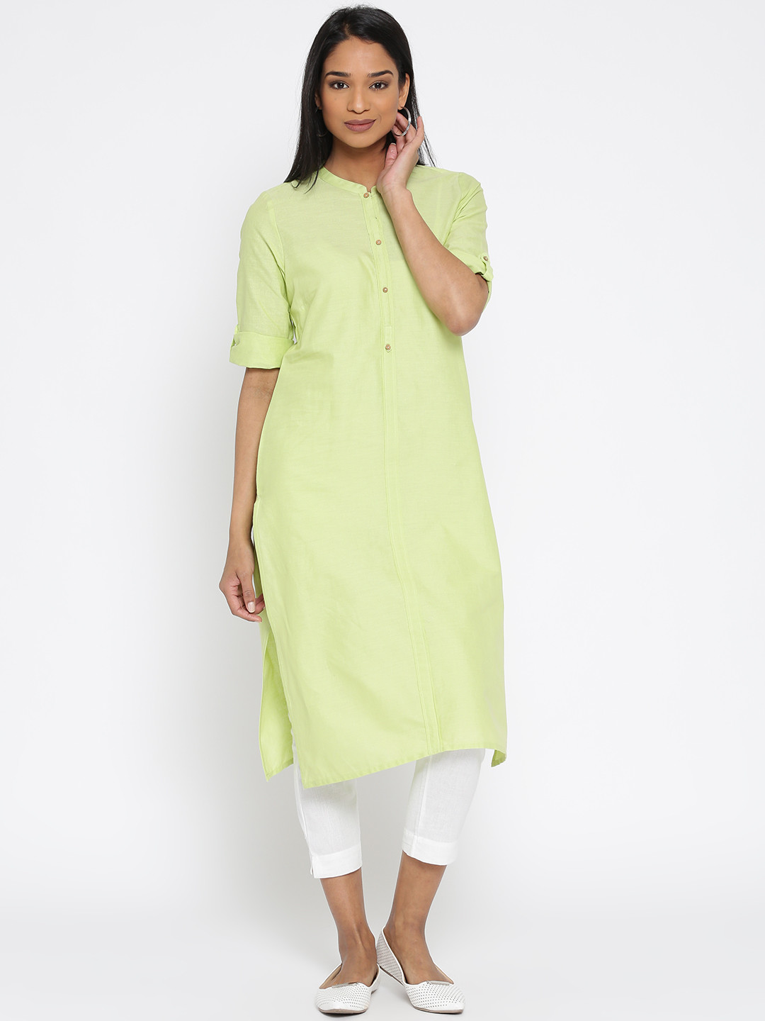 Women Green & Grey Printed Straight Kurta