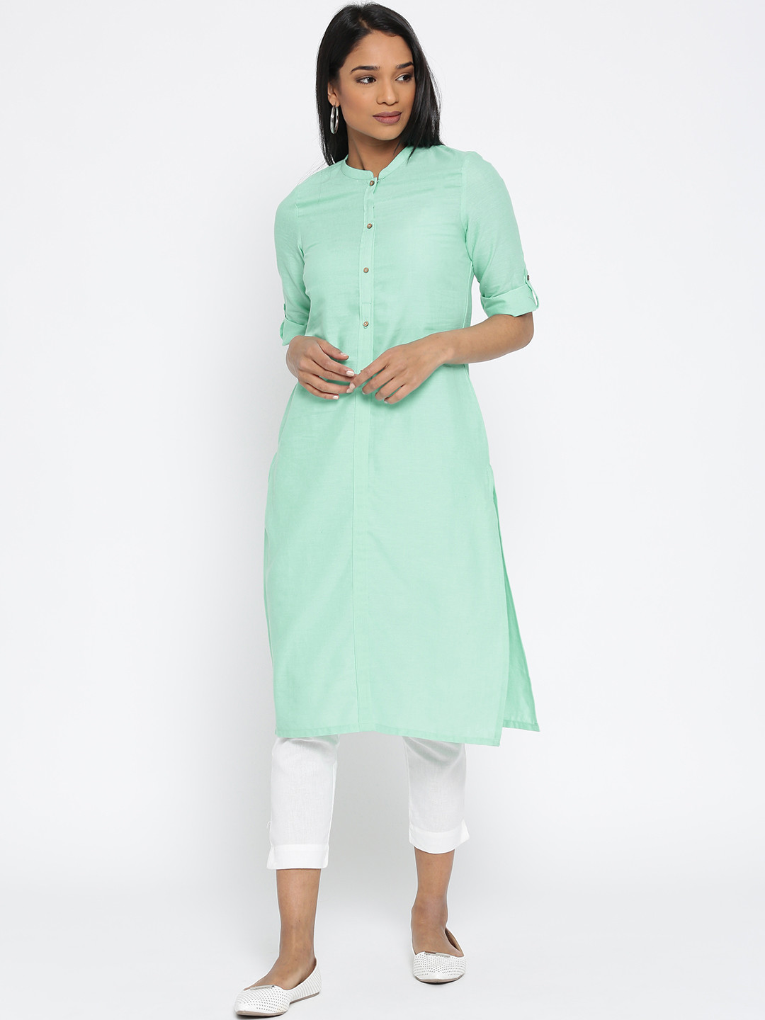 Buy AURELIA Women Green Solid Straight Kurta Kurtas for Women 1728157