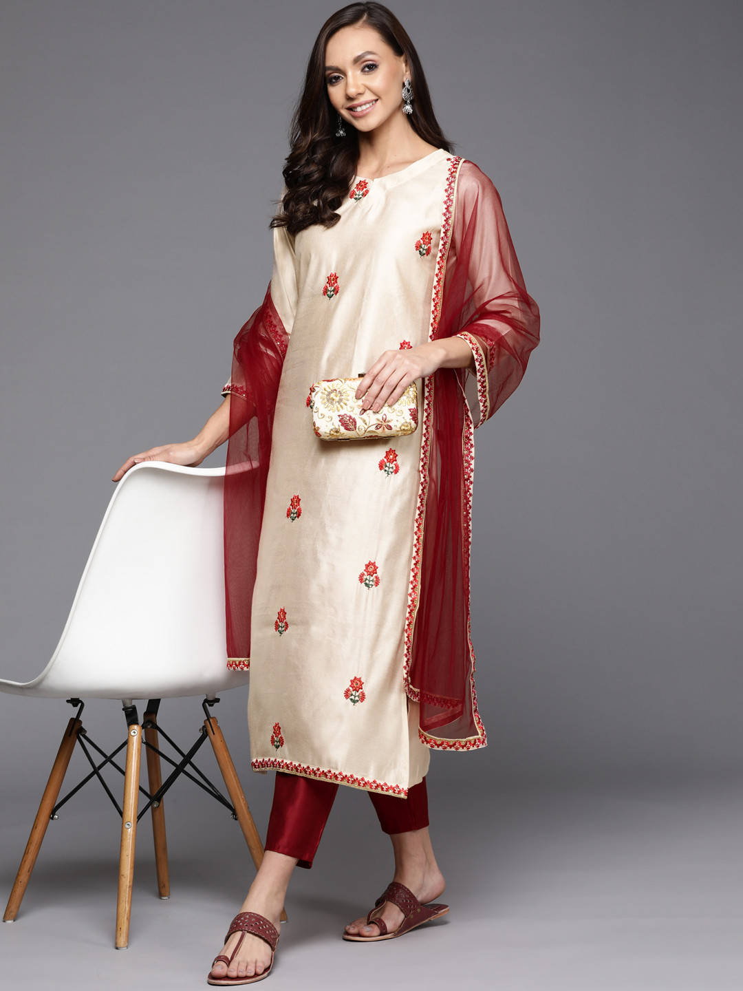 Indo Era Pink Embroidered A-Line Kurta Palazzos Set