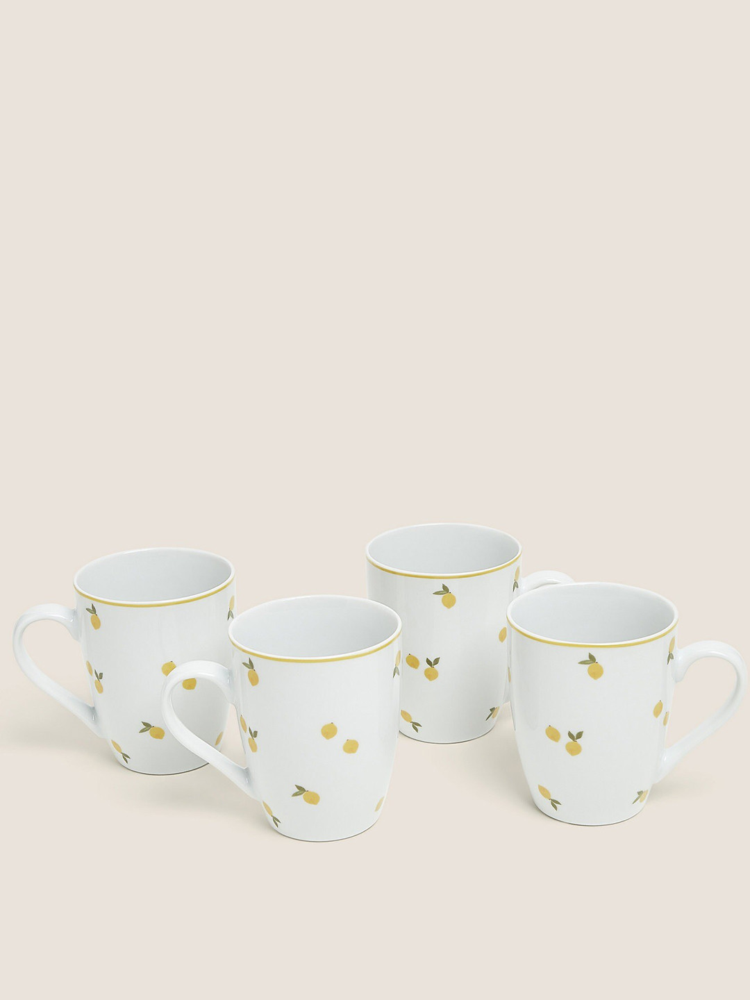 Buy Marks & Spencer Set Of 4 White & Yellow Printed Porcelain Glossy Mugs Cups And Mugs for