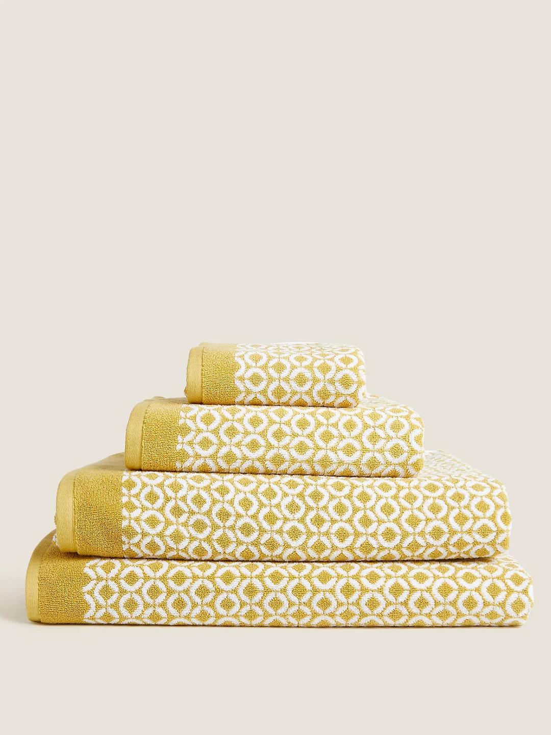 Buy Marks & Spencer Yellow & White 550 GSM Cotton Towel Towel Set for
