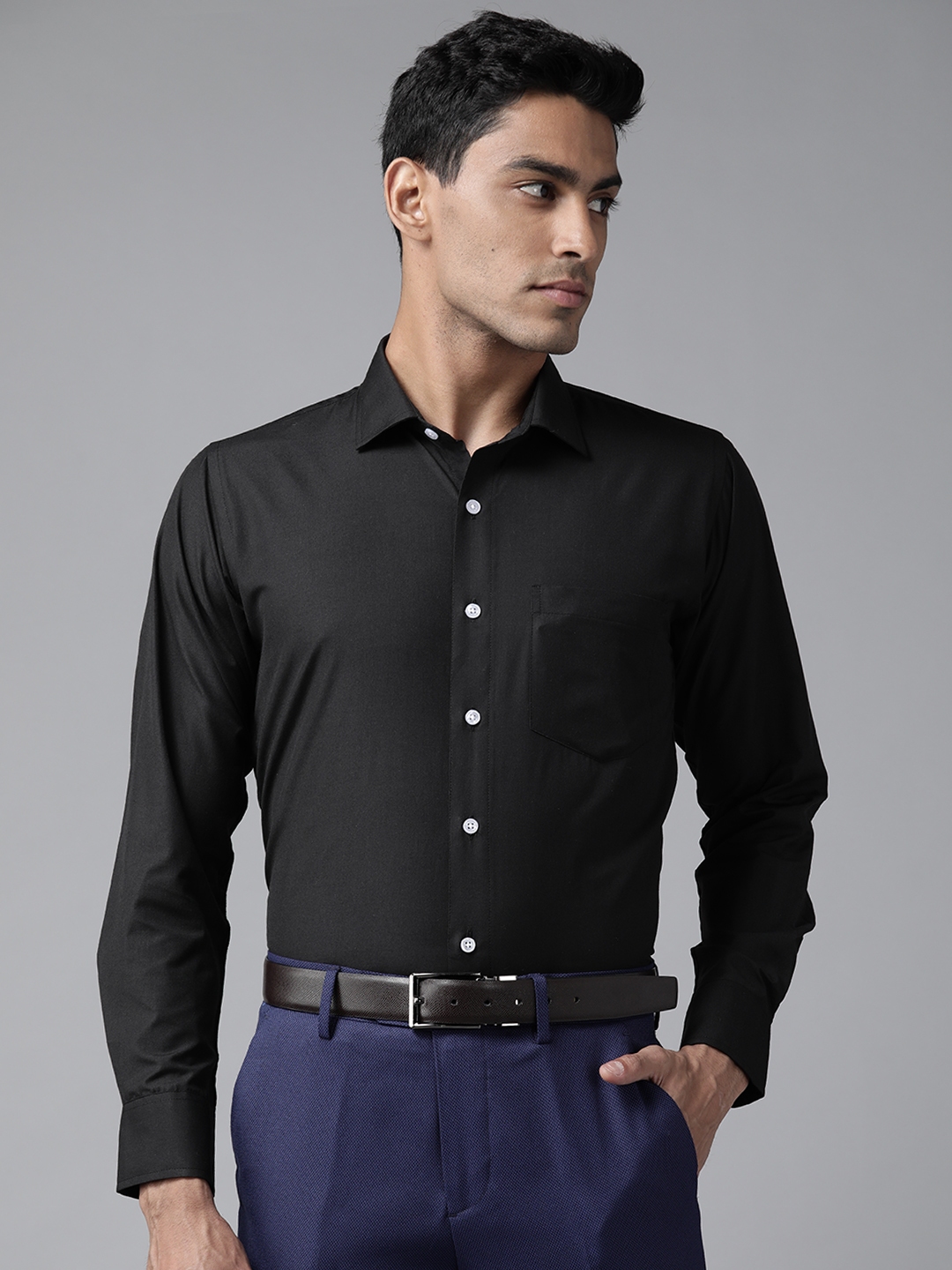 Buy Shaftesbury London Men Black Smart Slim Fit Semiformal Shirt ...