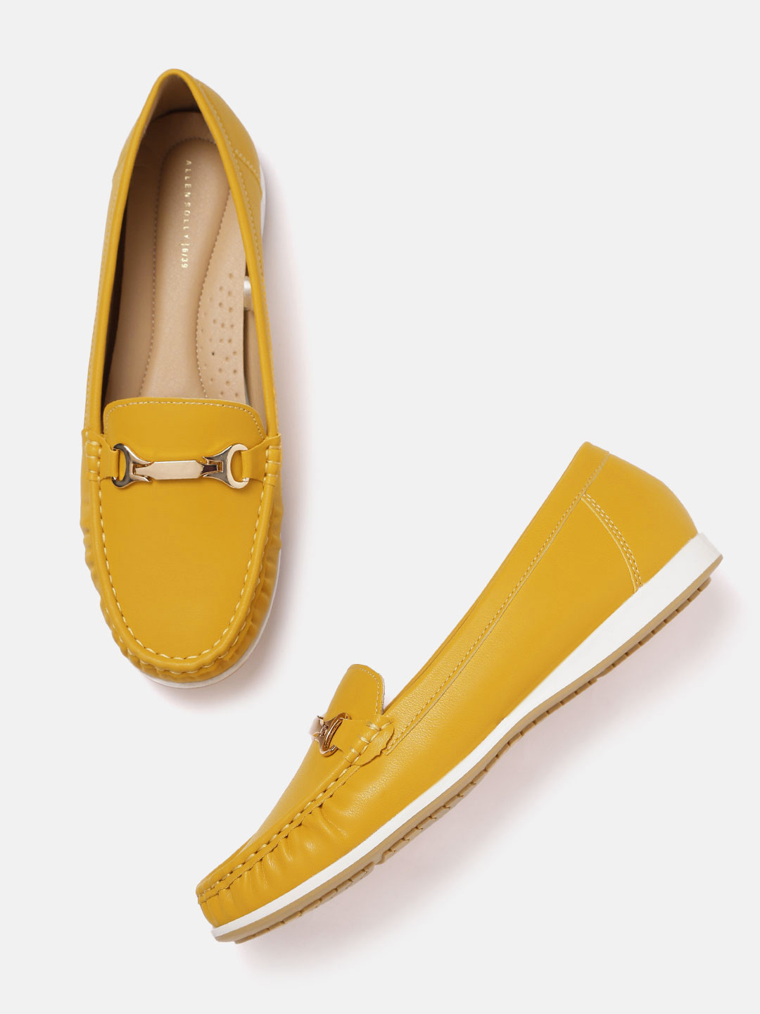 Buy Allen Solly Women Mustard Yellow Solid Horsebit Loafers Casual