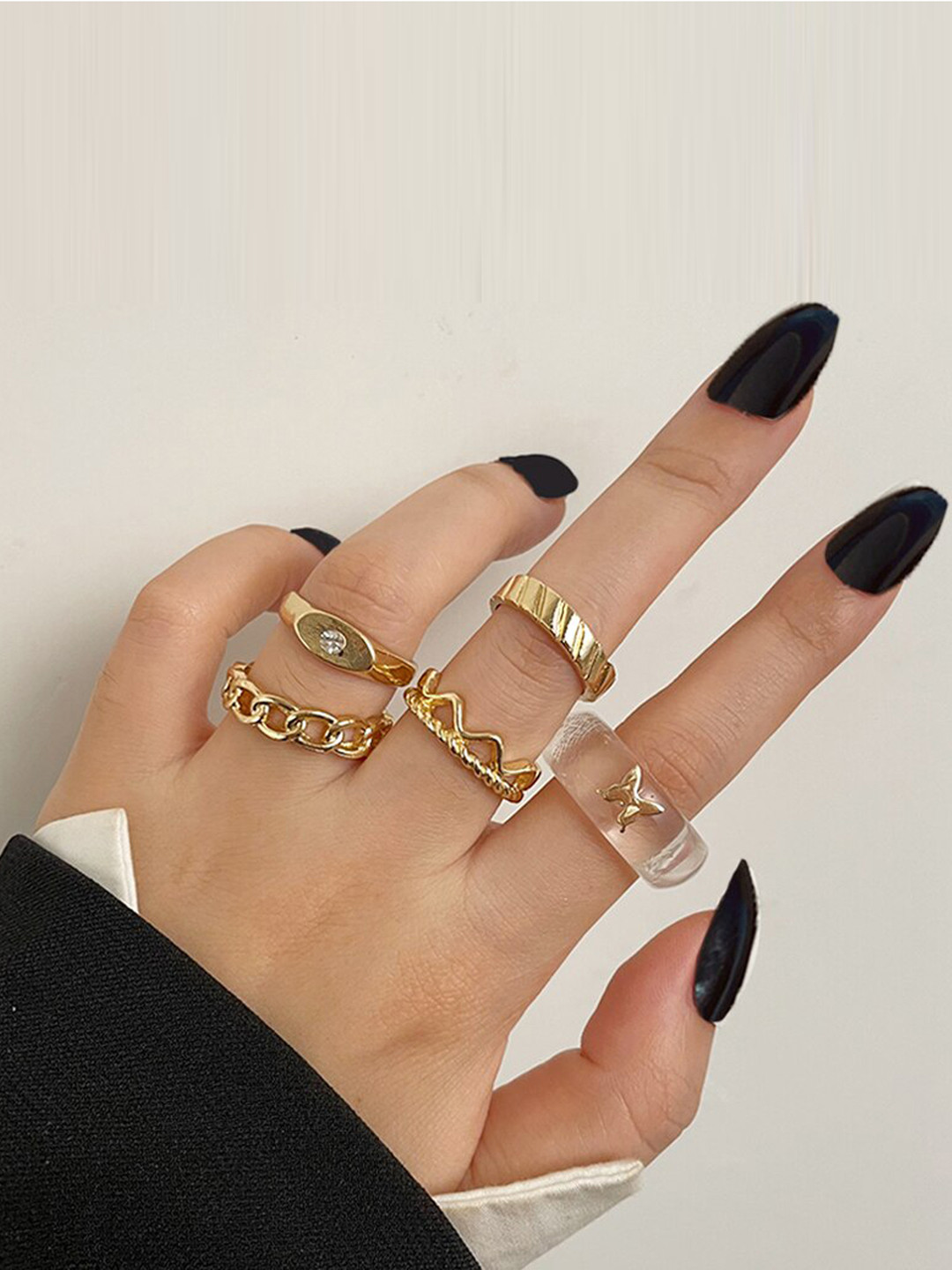 Buy Jewels Galaxy Set Of 5 Gold Plated Finger Ring Ring for Women