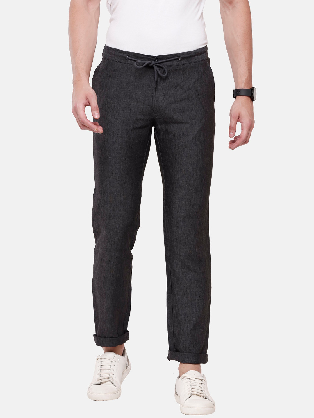 Buy Linen Club Men Black Slim Fit Linen Trousers Trousers for Men