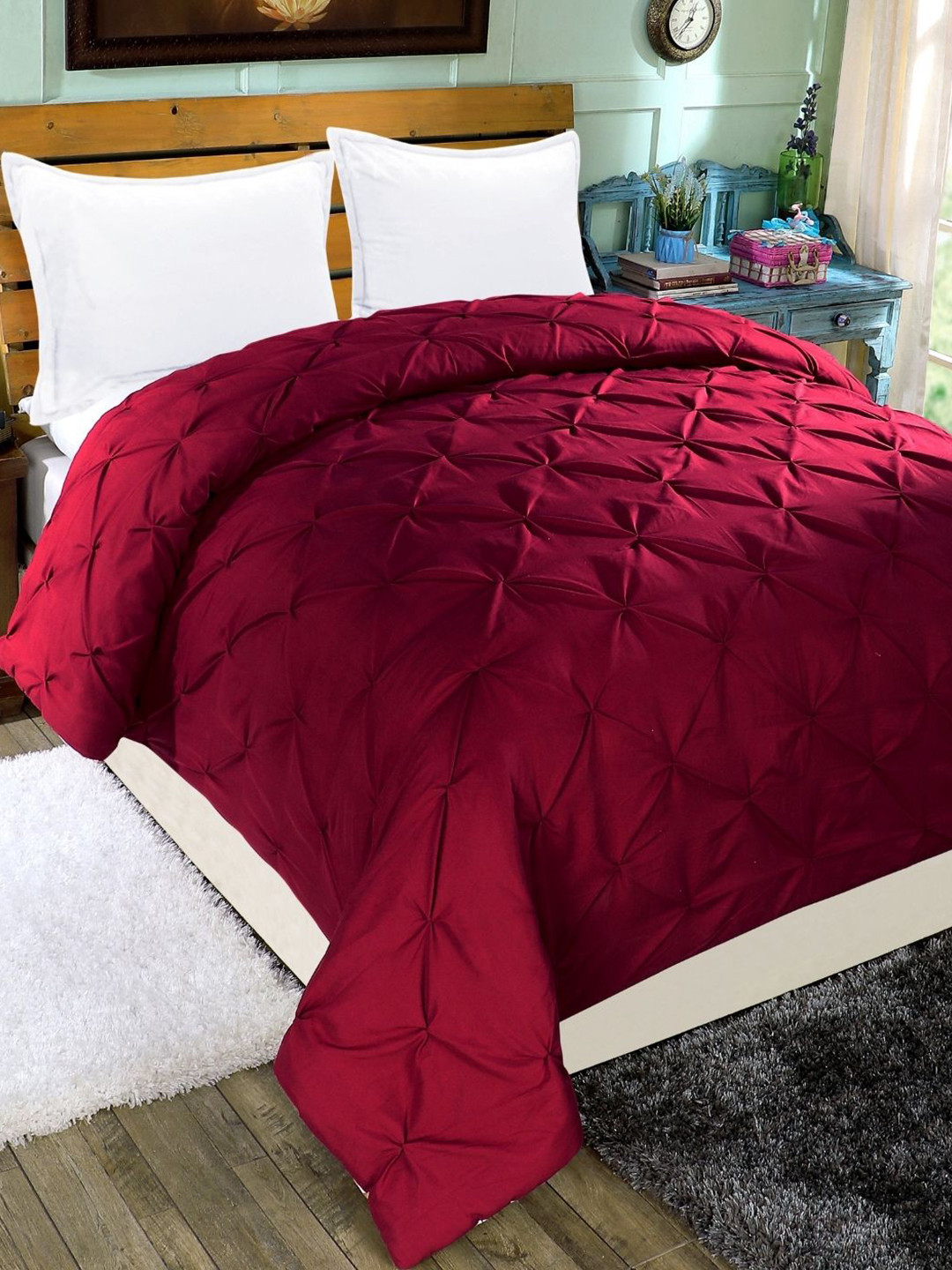 Buy A Homes Grace Maroon Microfiber 120 GSM Double Bed Reversible Comforter Blankets Quilts