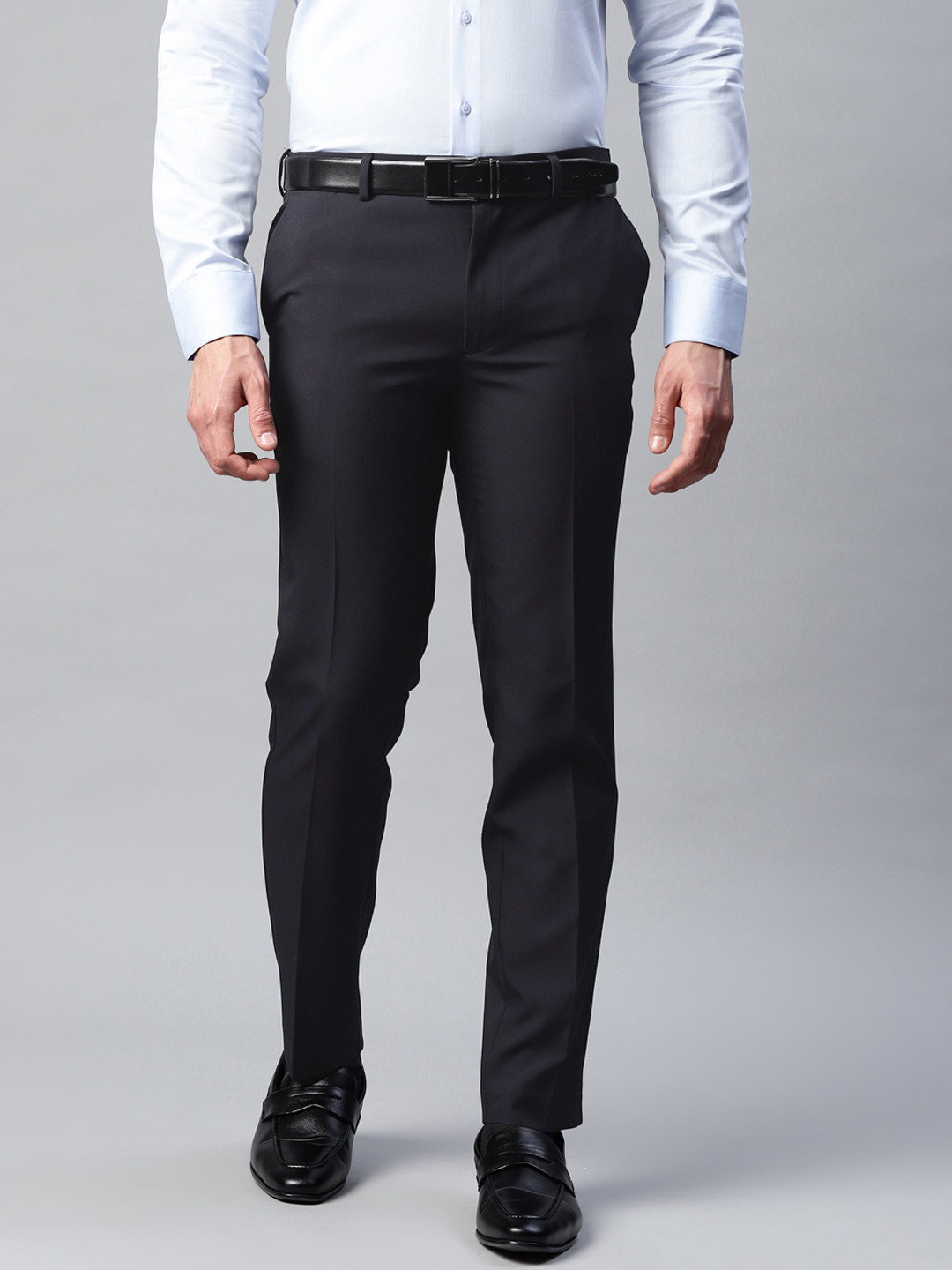 Buy Marks & Spencer Men Navy Blue Solid Formal Trousers - Trousers for ...