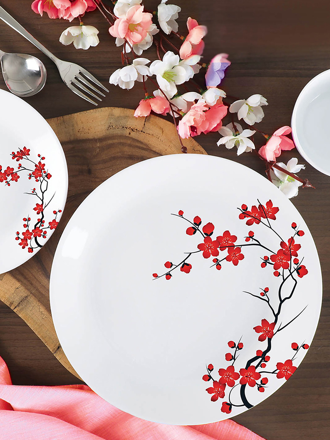 Buy Cello White Set Of 18 Zarah Cherry Blossom Dinnerware Dinner Set