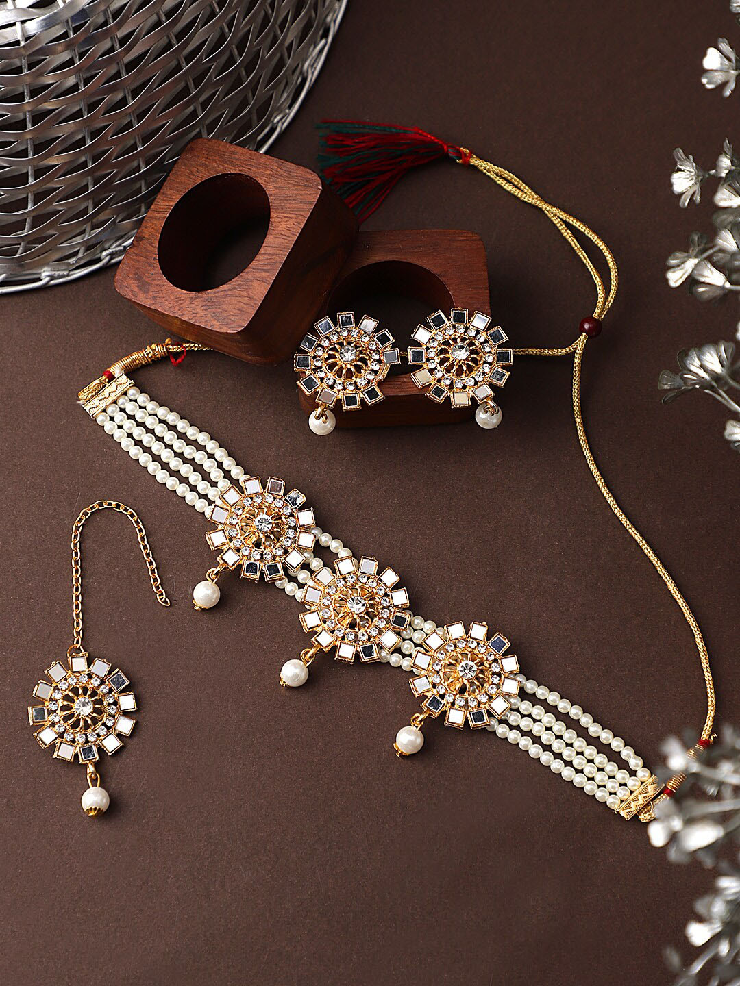 I Jewels Women's 18K Gold Plated Indian Bollywood Wedding Necklace Set - Kundan Pearl & Stone Turquoise Jewelry With Maang Tikka