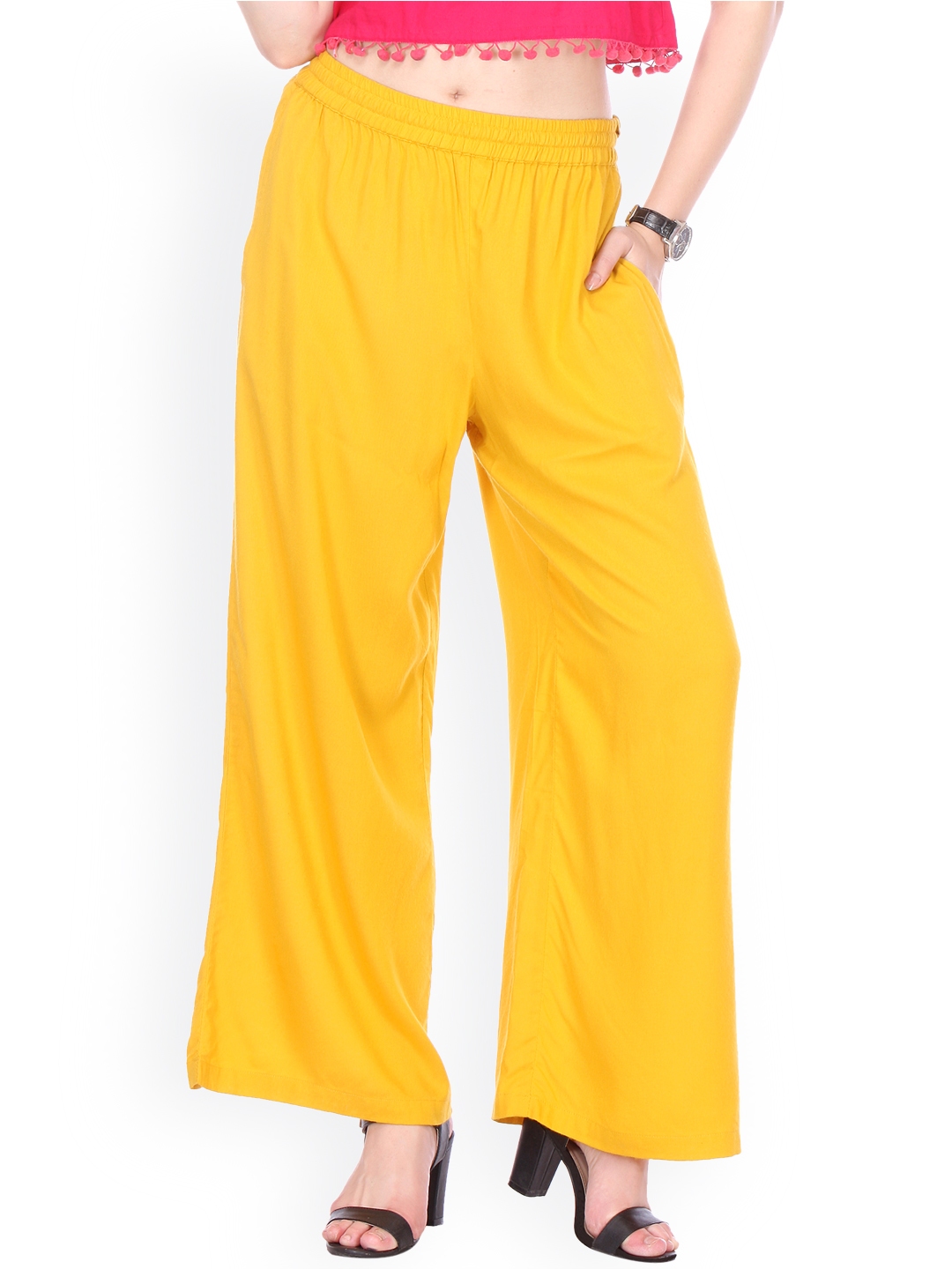 yellow palazzo trousers
