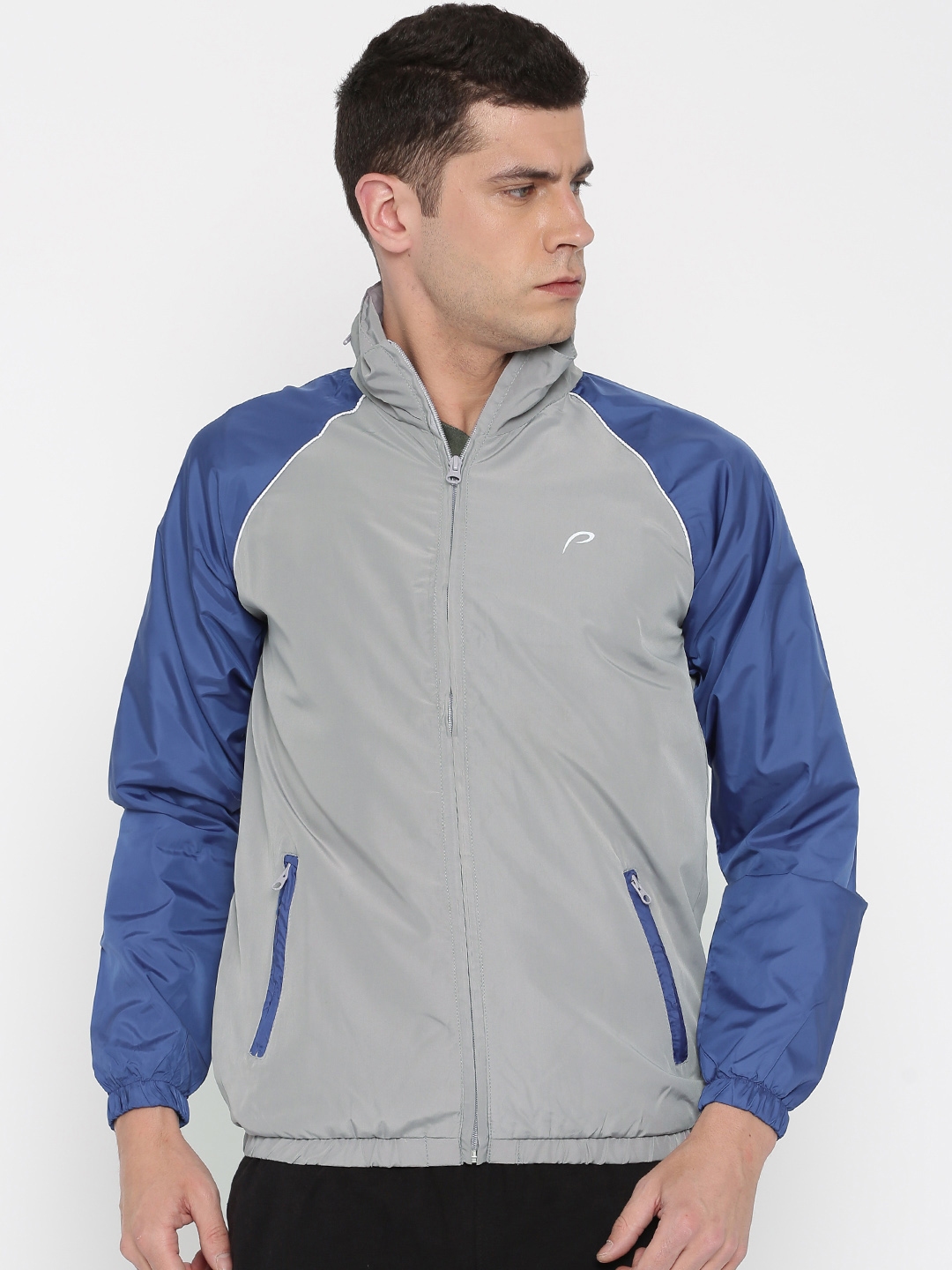 Buy Proline Active Grey & Blue Jacket With Concealed Hood Jackets for