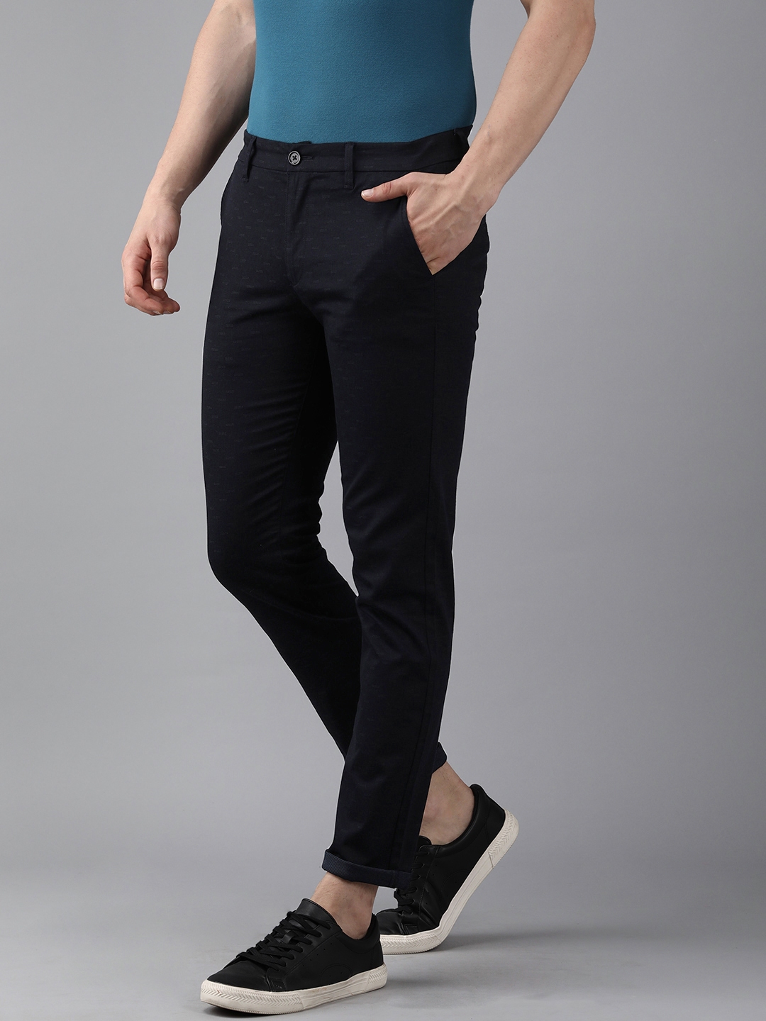 Buy SPYKAR Men Navy Blue Slim Fit Chino Trousers - Trousers for Men ...