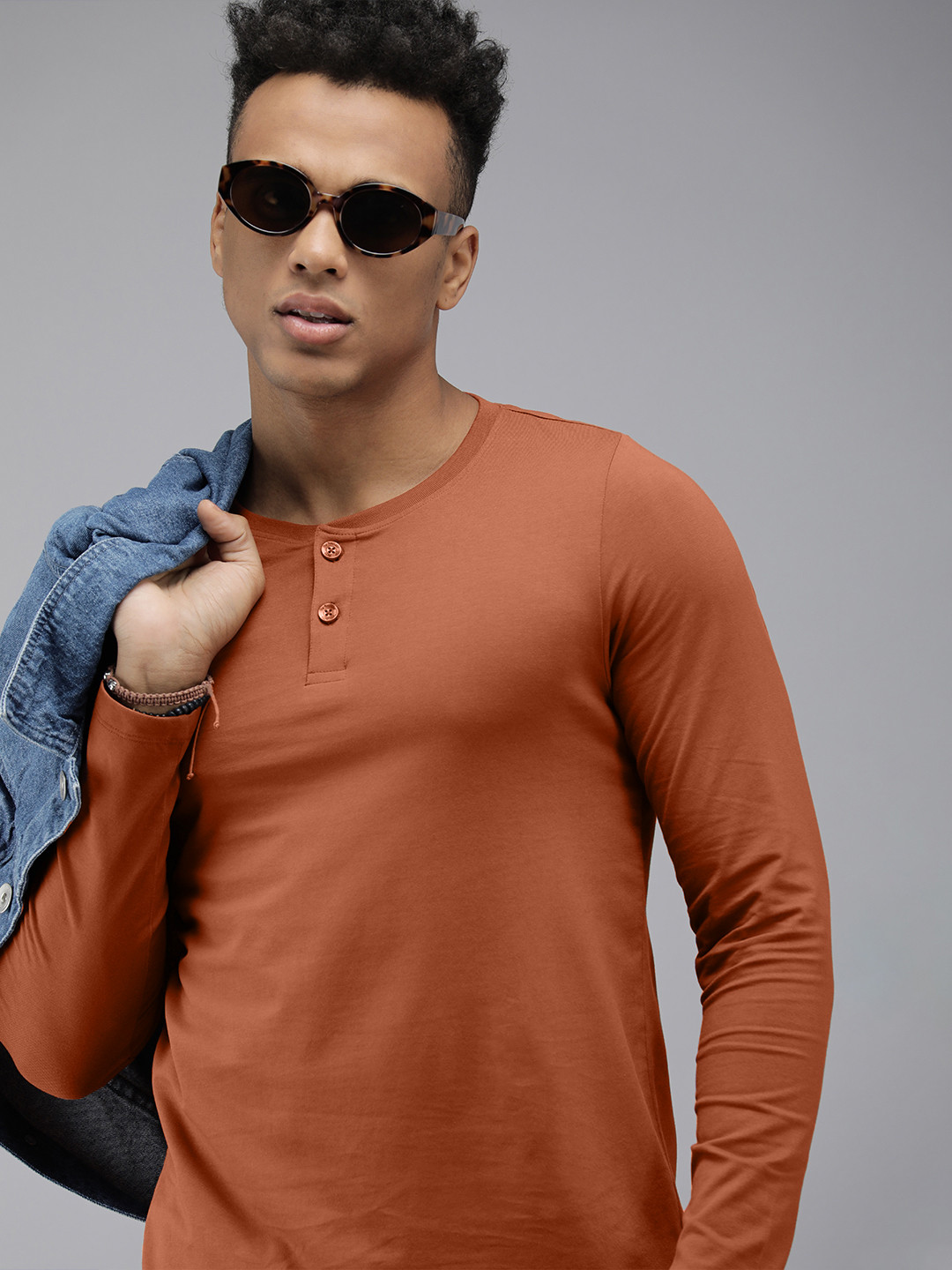 Buy Roadster Men Rust Solid Henley Neck T Shirt Tshirts for Men