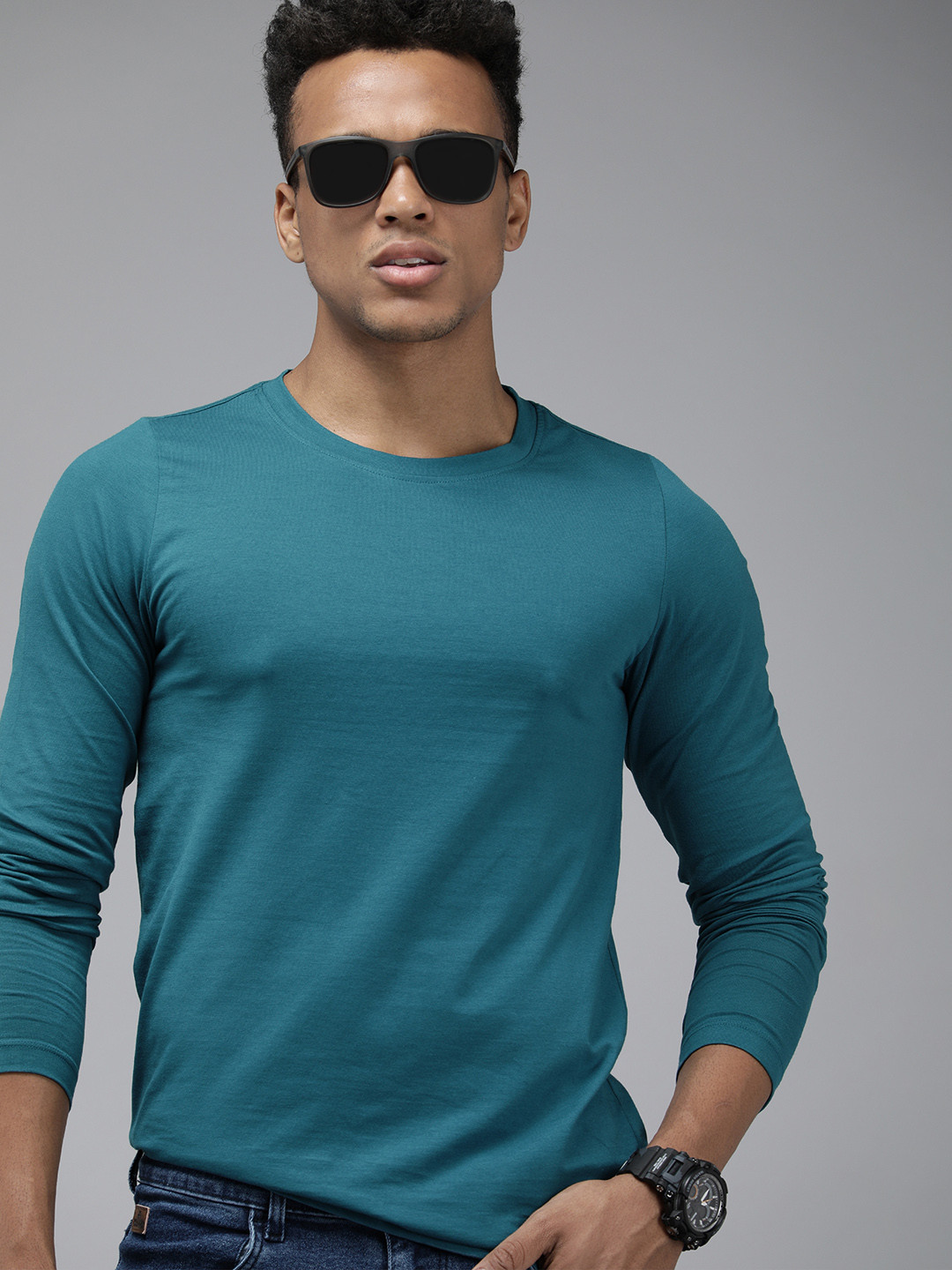 Buy Roadster Men Blue Solid Muscle Fit T Shirt Tshirts for Men