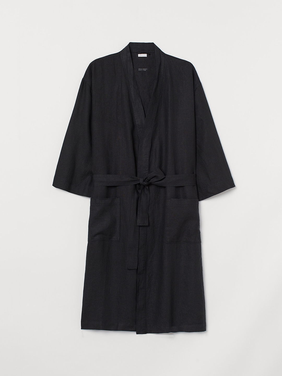 Buy H&M Unisex Black Washed Linen Dressing Gown - Robe for Unisex ...