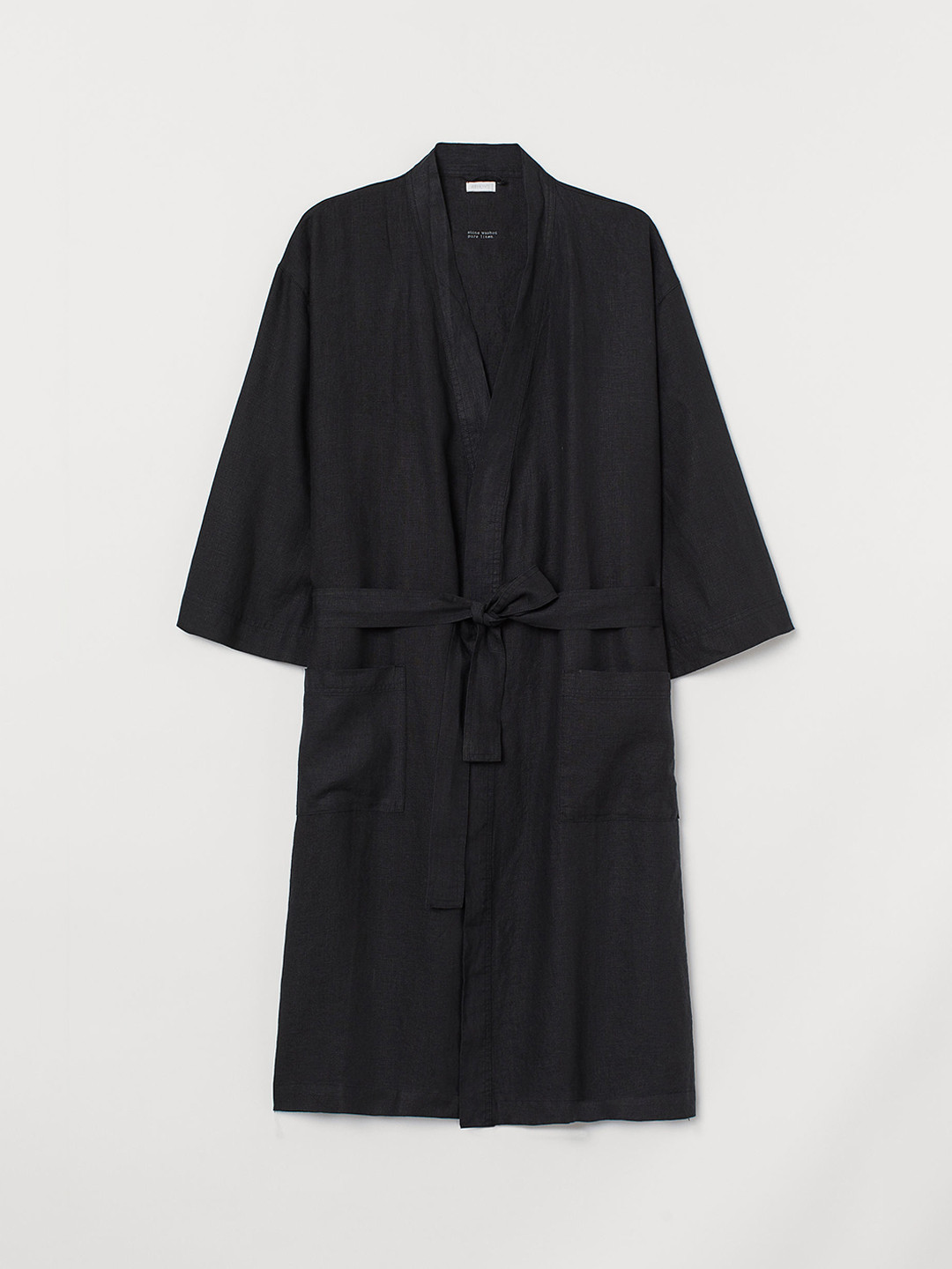 Buy H&M Unisex Black Washed Linen Dressing Gown Robe for Unisex