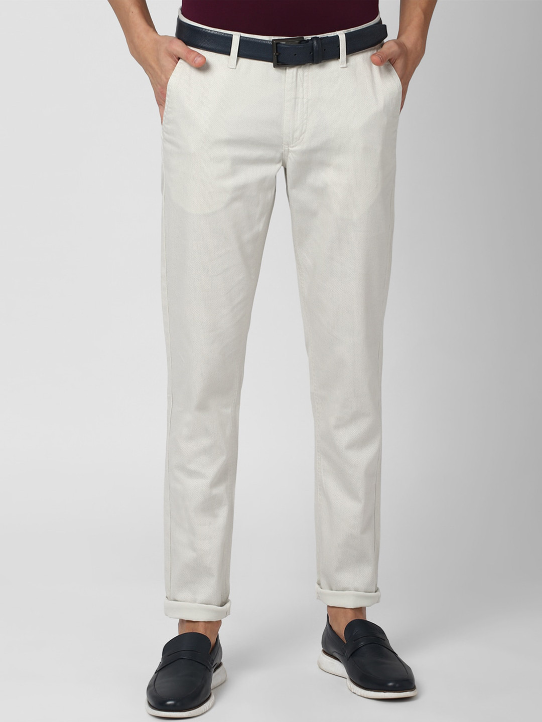 Buy Van Heusen Sport Men White Slim Fit Trousers Trousers for Men