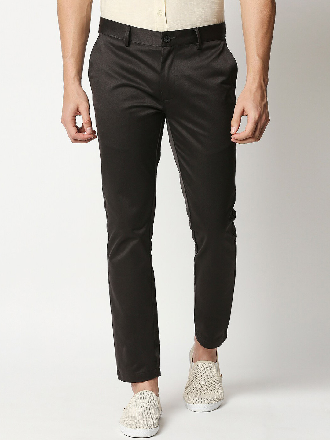 Buy Basics Men Grey Tapered Fit Chinos Trousers Trousers for Men