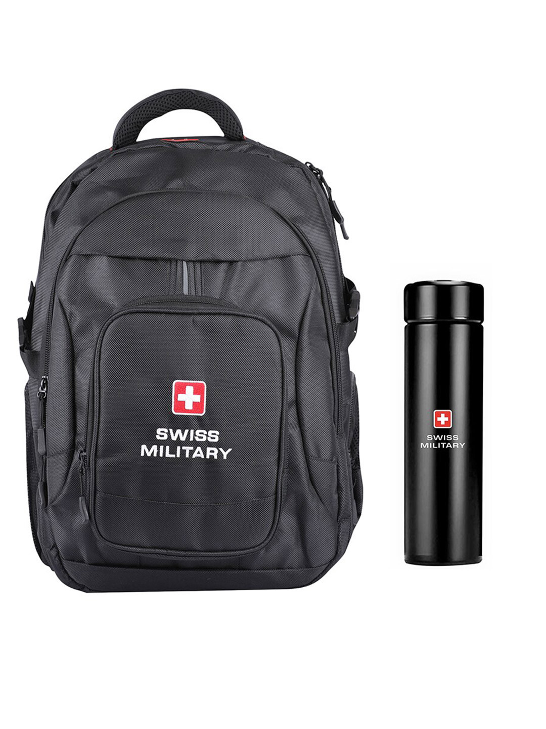 Buy SWISS MILITARY Unisex Set Of 2 Black Brand Logo Backpack With