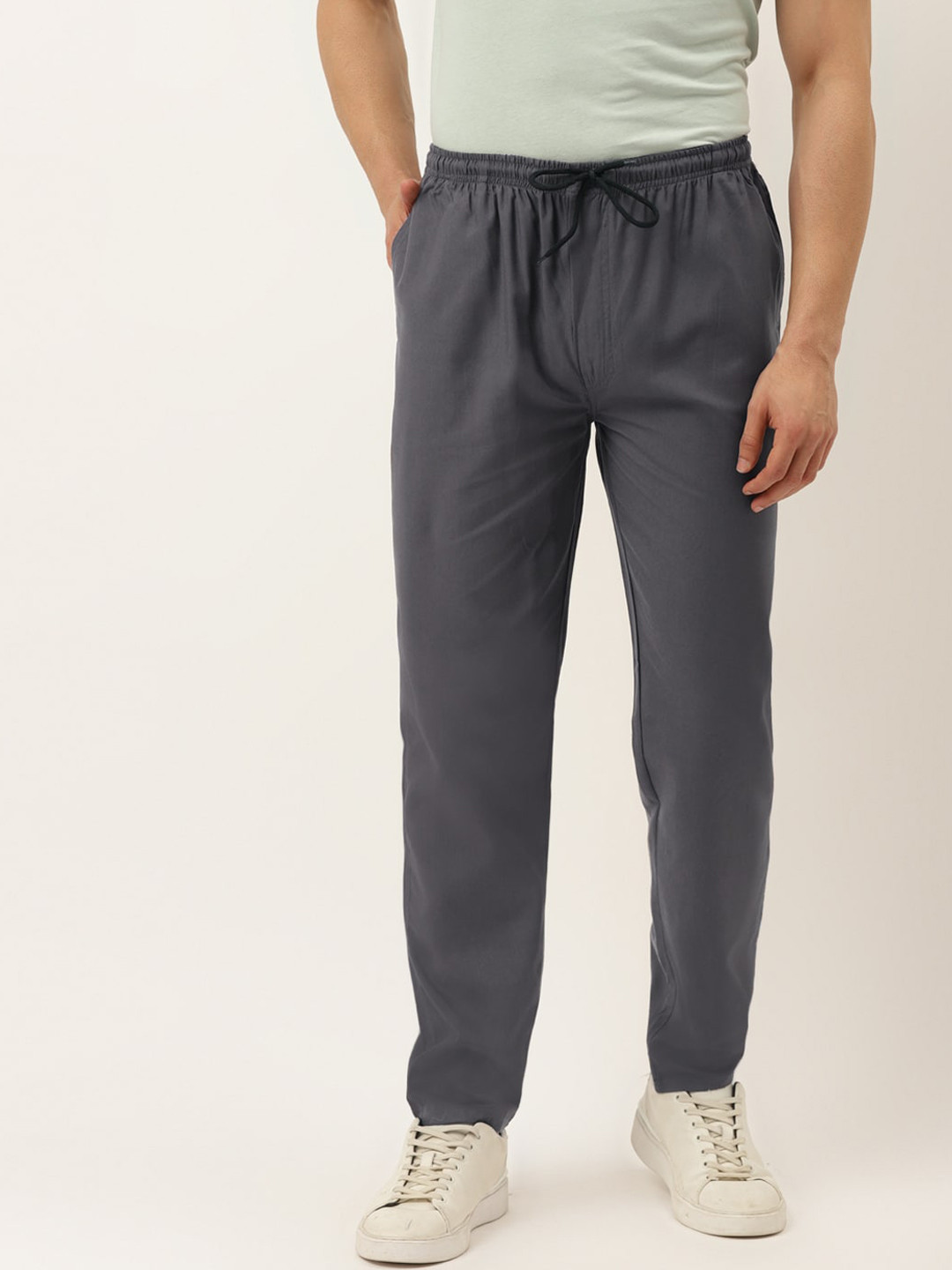 Buy JAINISH Men Grey Solid Pure Cotton Slim Fit Track Pants Track