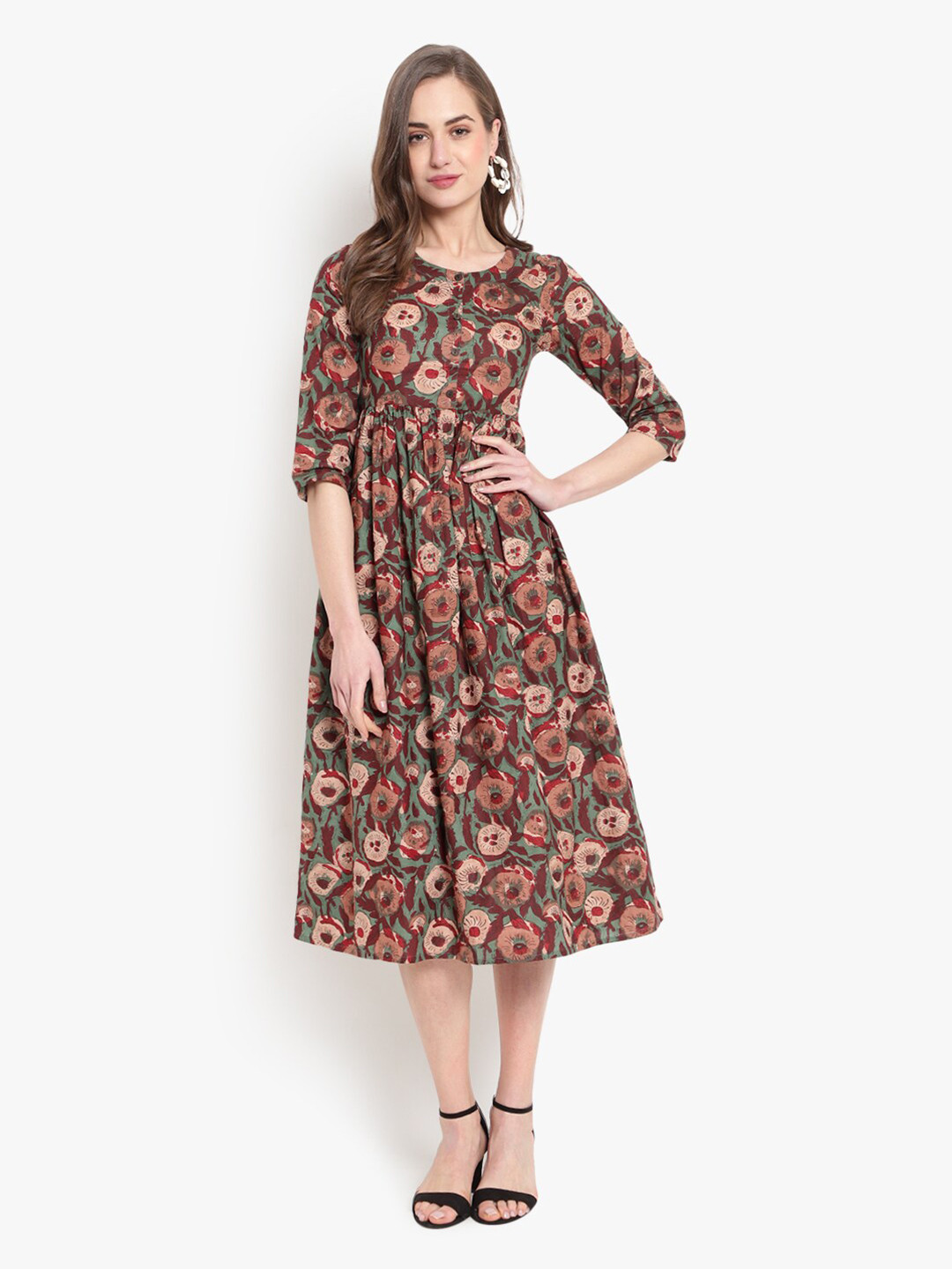 Buy Ashlee Multicoloured Floral Ethnic Midi Dress Ethnic Dresses for