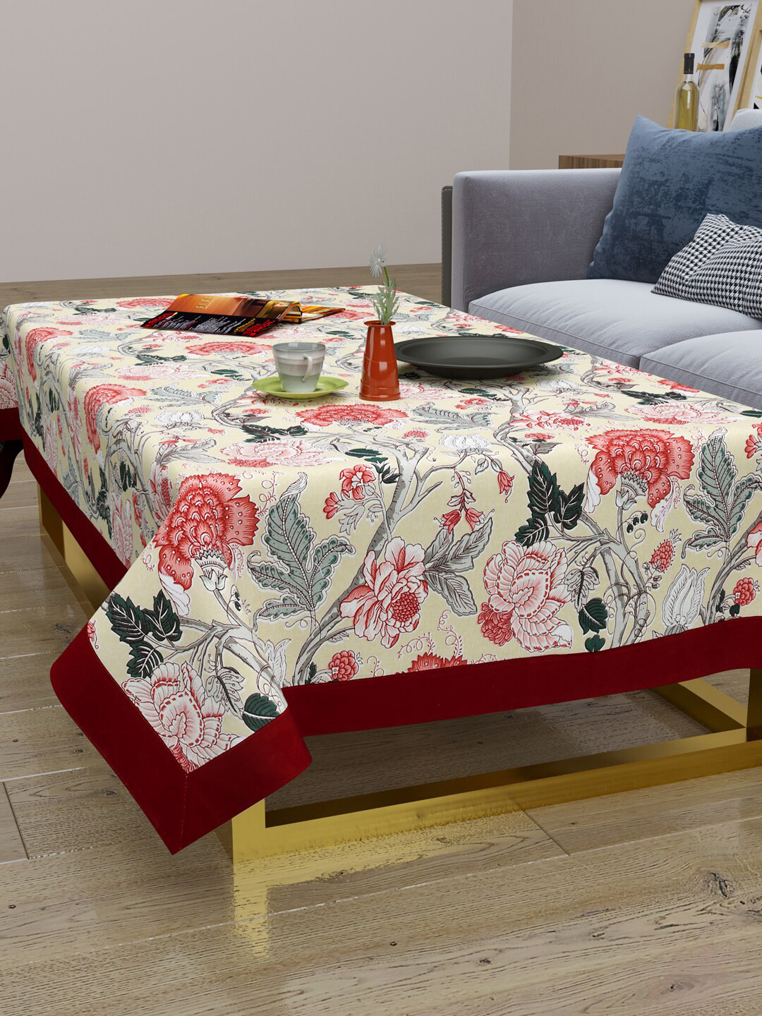 Buy Clasiko Orange & Green Printed Pure Cotton Centre Table Cover