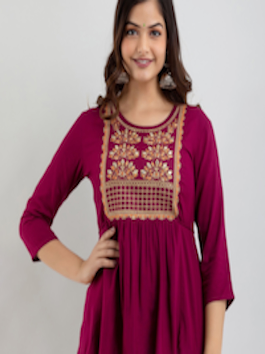 Buy Women Touch Burgundy Embroidered Empire Top - Tops for Women ...