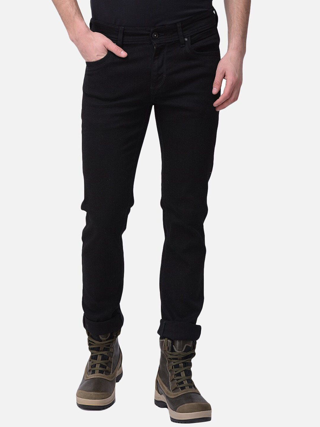 Buy Woodland Men Black Slim Fit Mildly Distressed Stretchable Jeans