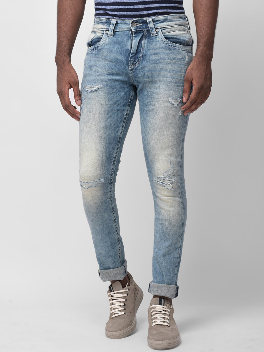 Buy Woodland Men Blue Slim Fit Mildly Distressed Heavy Fade Jeans