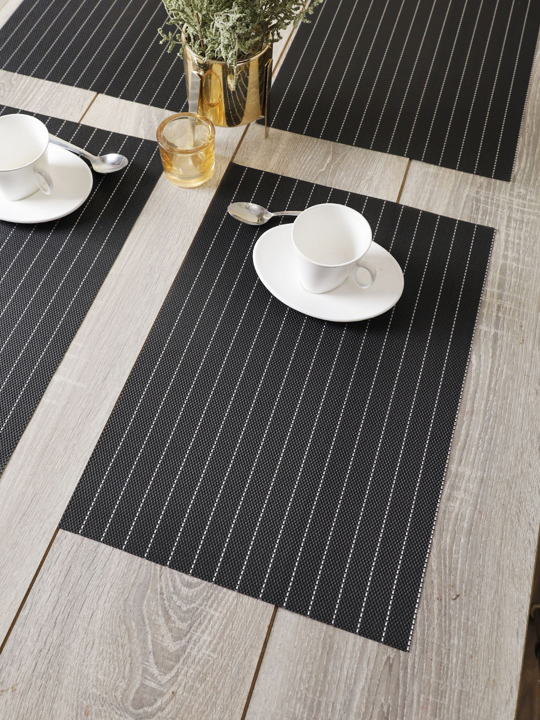 Buy BIANCA Set Of 6 Black Striped Rectangle Table Placemats Table