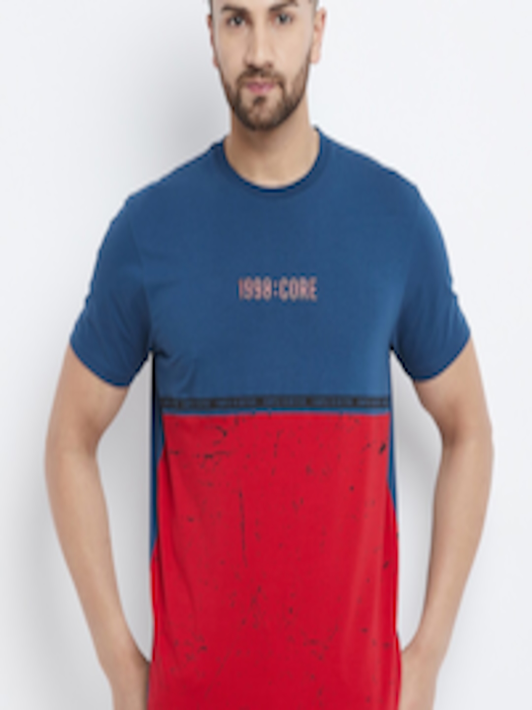 Buy 98 Degree North Men Blue & Red Colourblocked T Shirt - Tshirts for ...