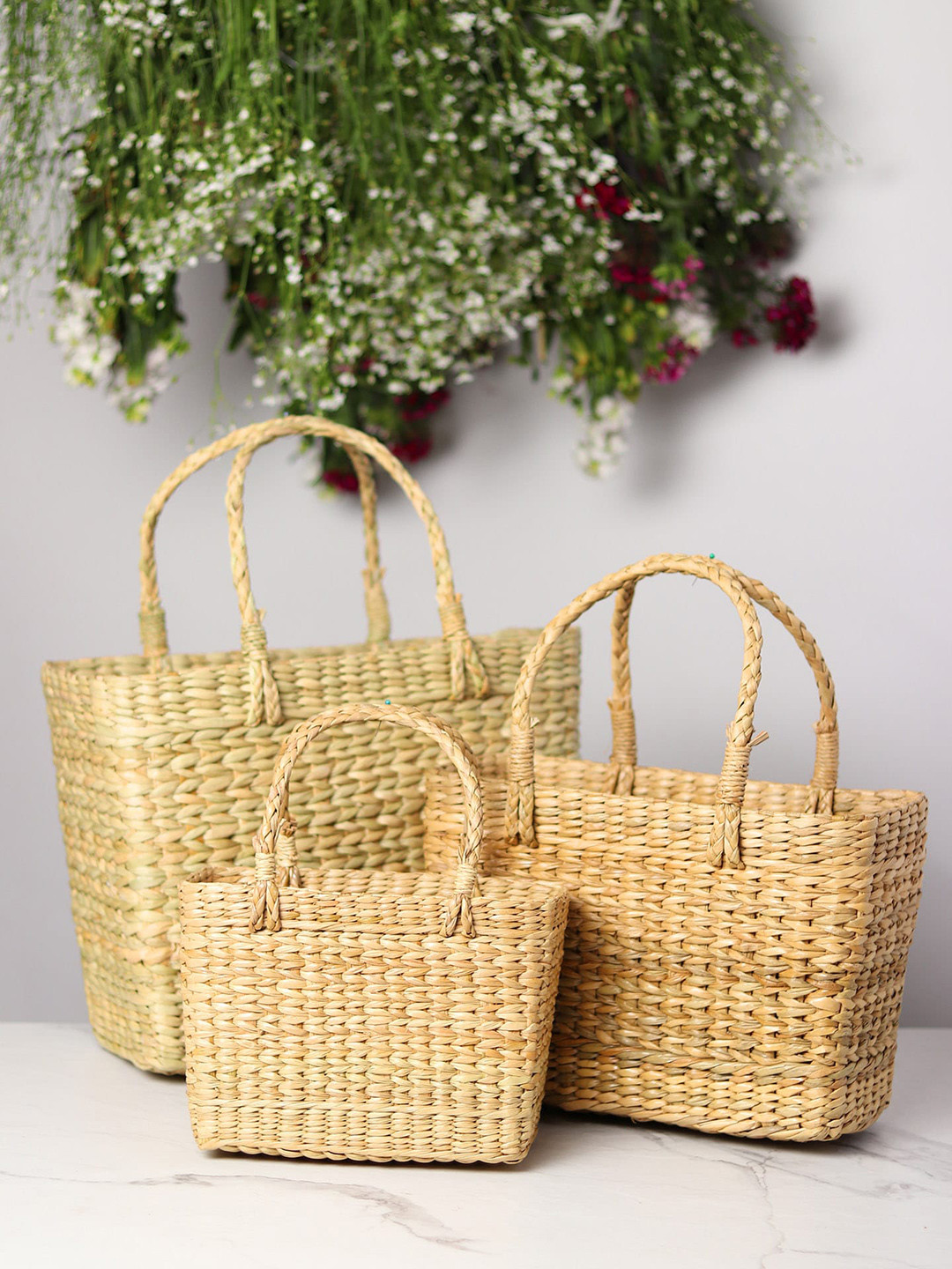 Buy HABERE INDIA Beige Grass Storage Basket Organisers for Unisex