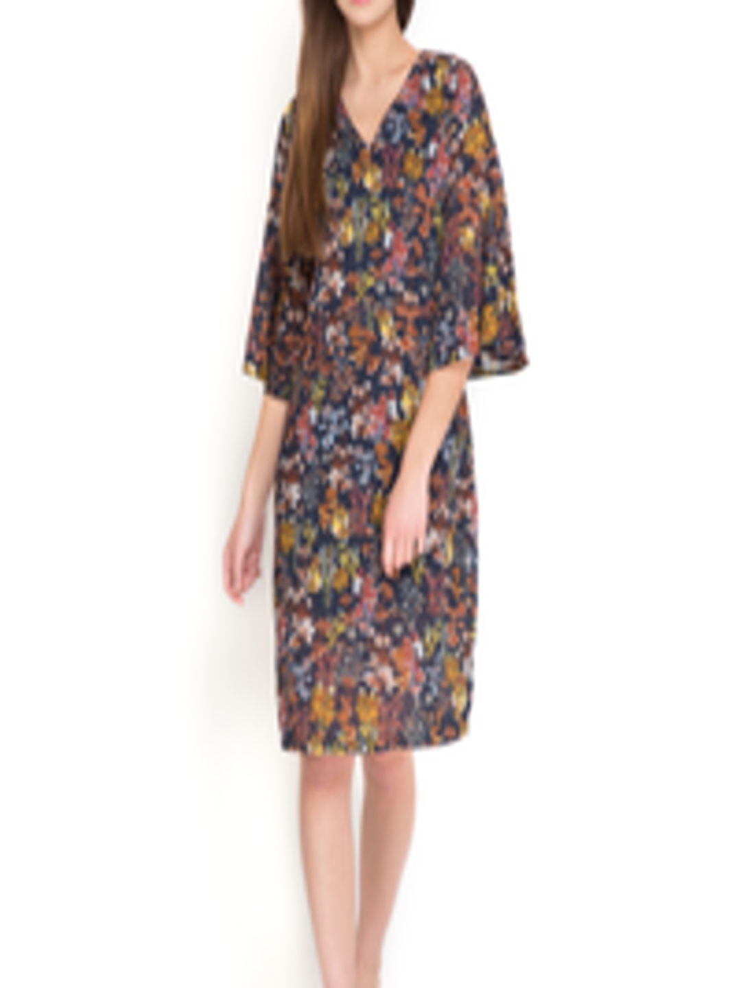 Buy Tokyo Talkies Women Navy Floral Print A Line Dress - Dresses for ...