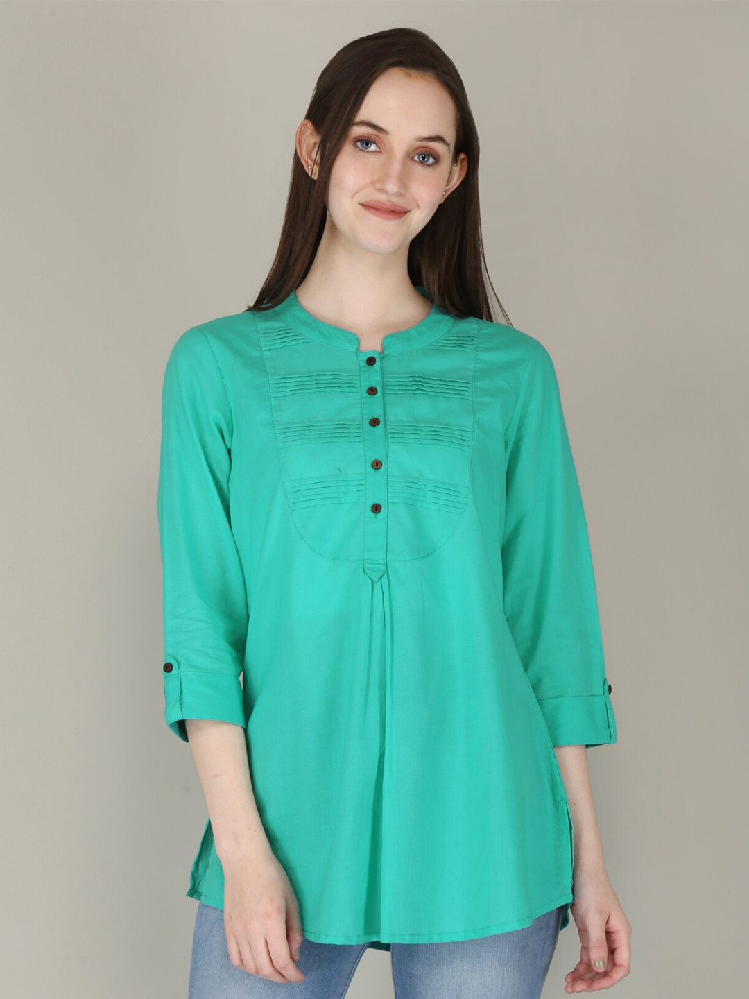 Women'S Sea Green Handloom Mangalgiri Solid Tunic main image 0