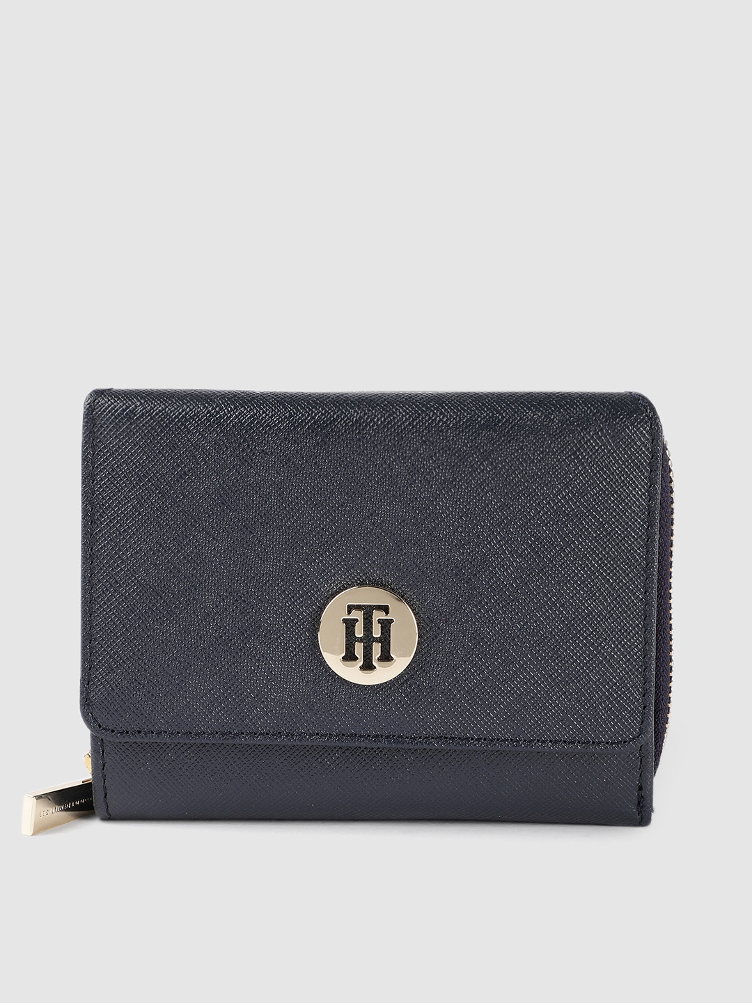 Buy Tommy Hilfiger Women Navy Blue Leather Three Fold Wallet Wallets