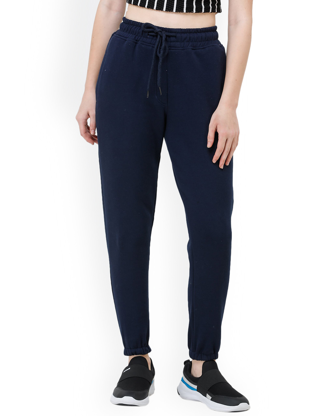 Buy DECHEN Women Navy Blue Relaxed Fit Joggers Trousers Track Pants