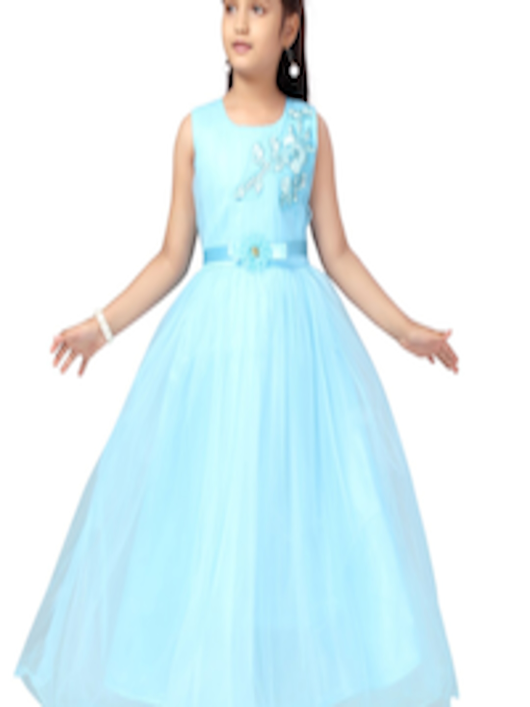 Buy Aarika Girls Turquoise Blue Embroidered Net Maxi Gown Dress ...