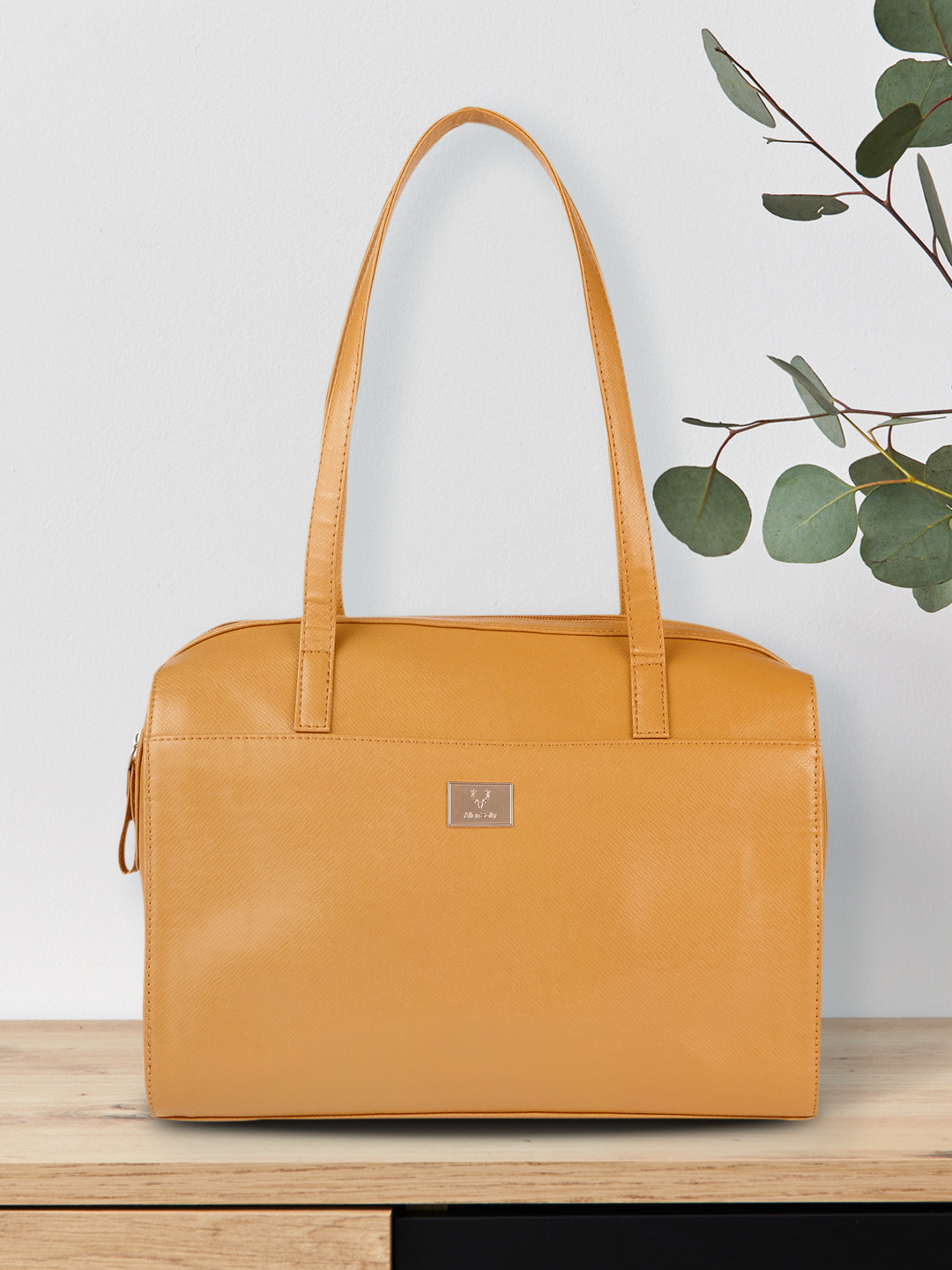 Buy Allen Solly Mustard Yellow Solid Structured Shoulder Bag Handbags