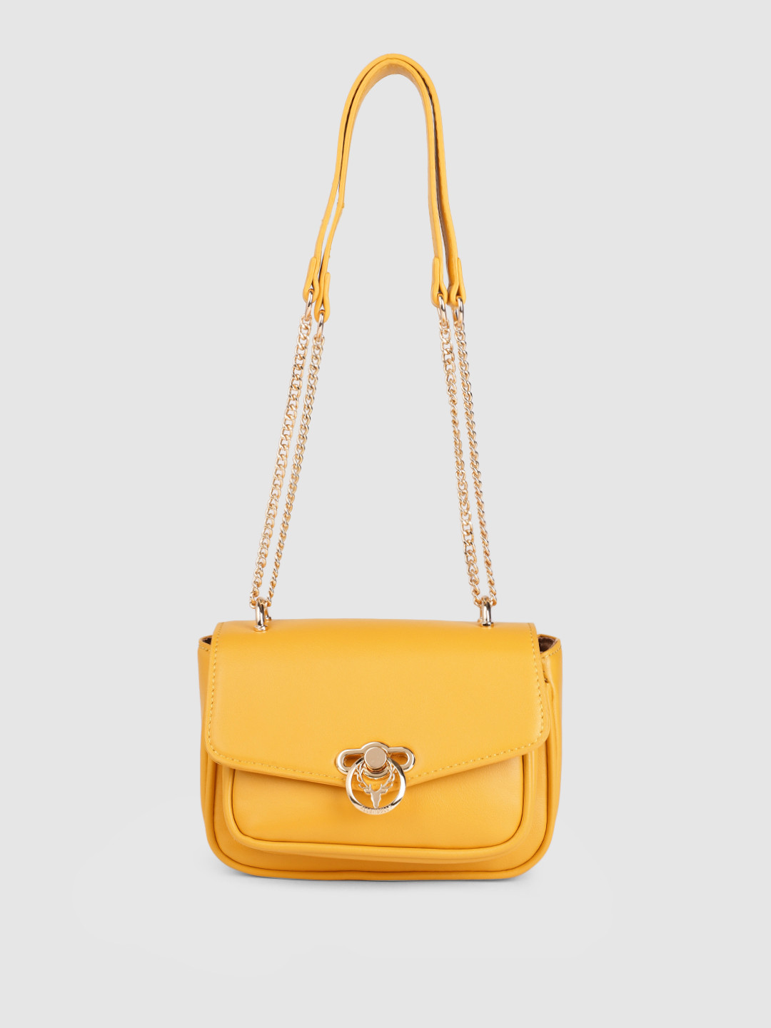 Buy Allen Solly Mustard Yellow Solid Sling Bag Handbags for Women