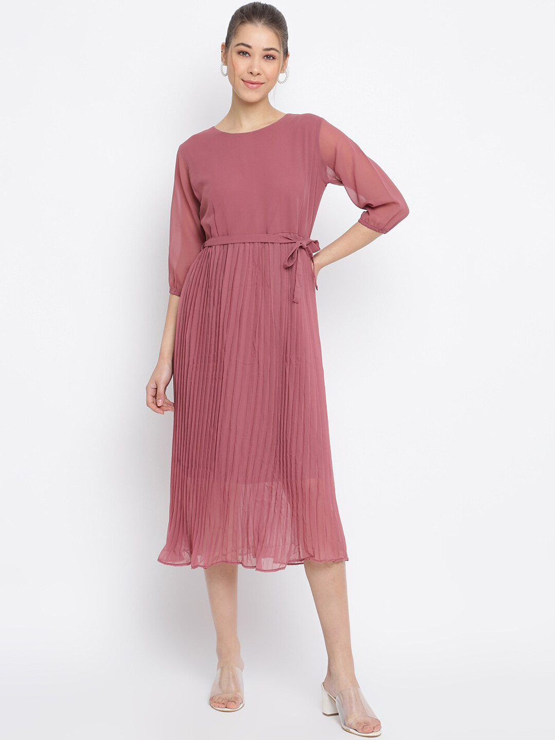 Buy Mayra Pink A Line Midi Dress Dresses for Women 17332062