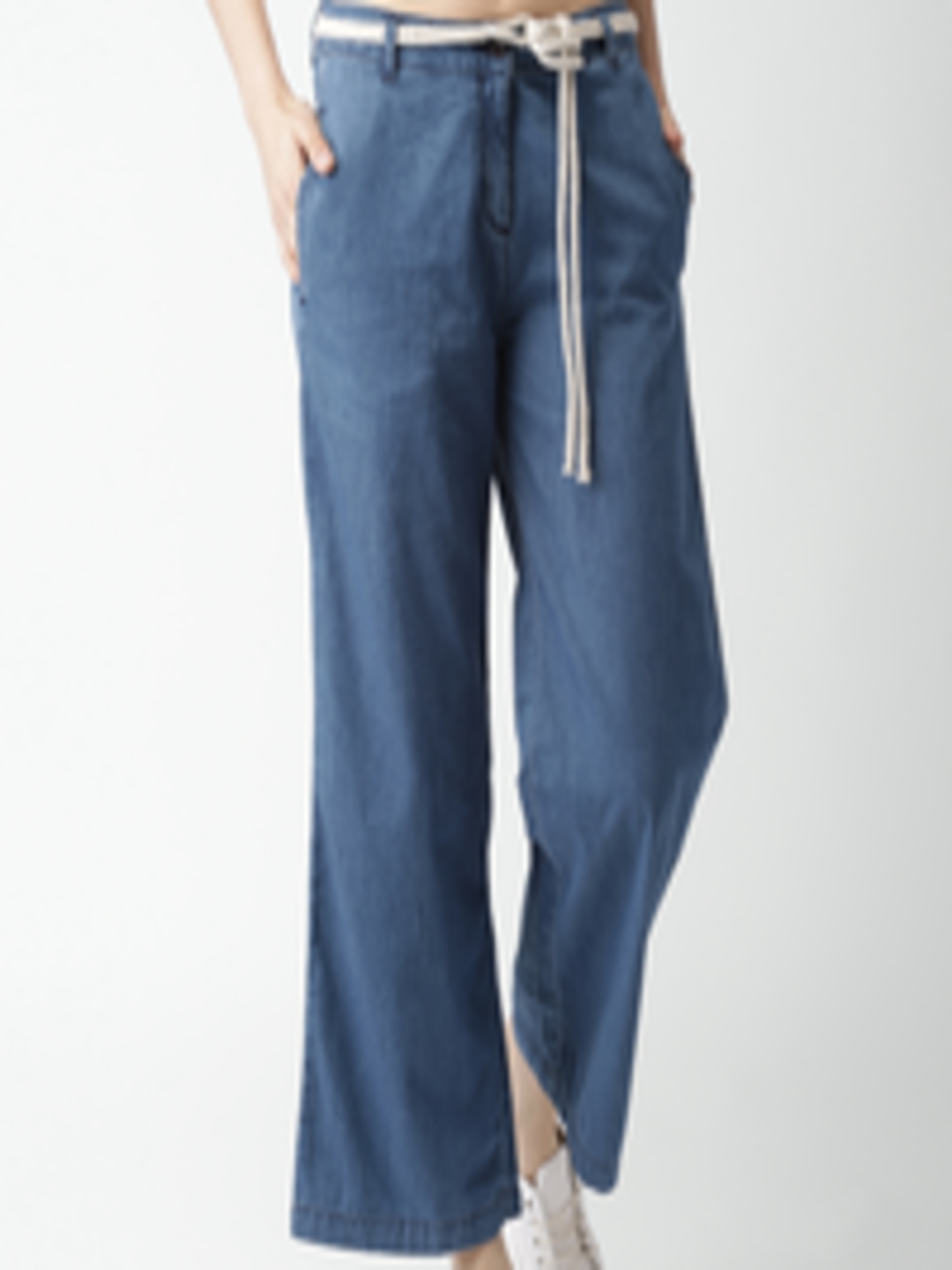 Buy Mast & Harbour Women Blue Regular Fit Solid Parallel Trousers ...