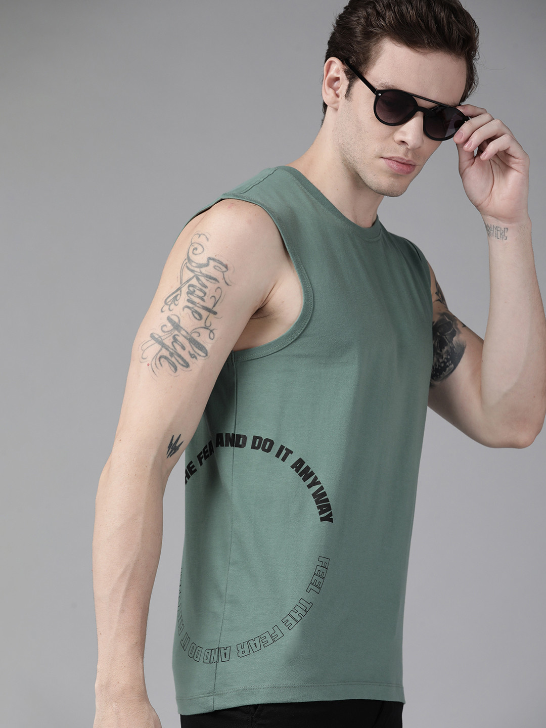 Men's Casual Green Typography T-Shirt