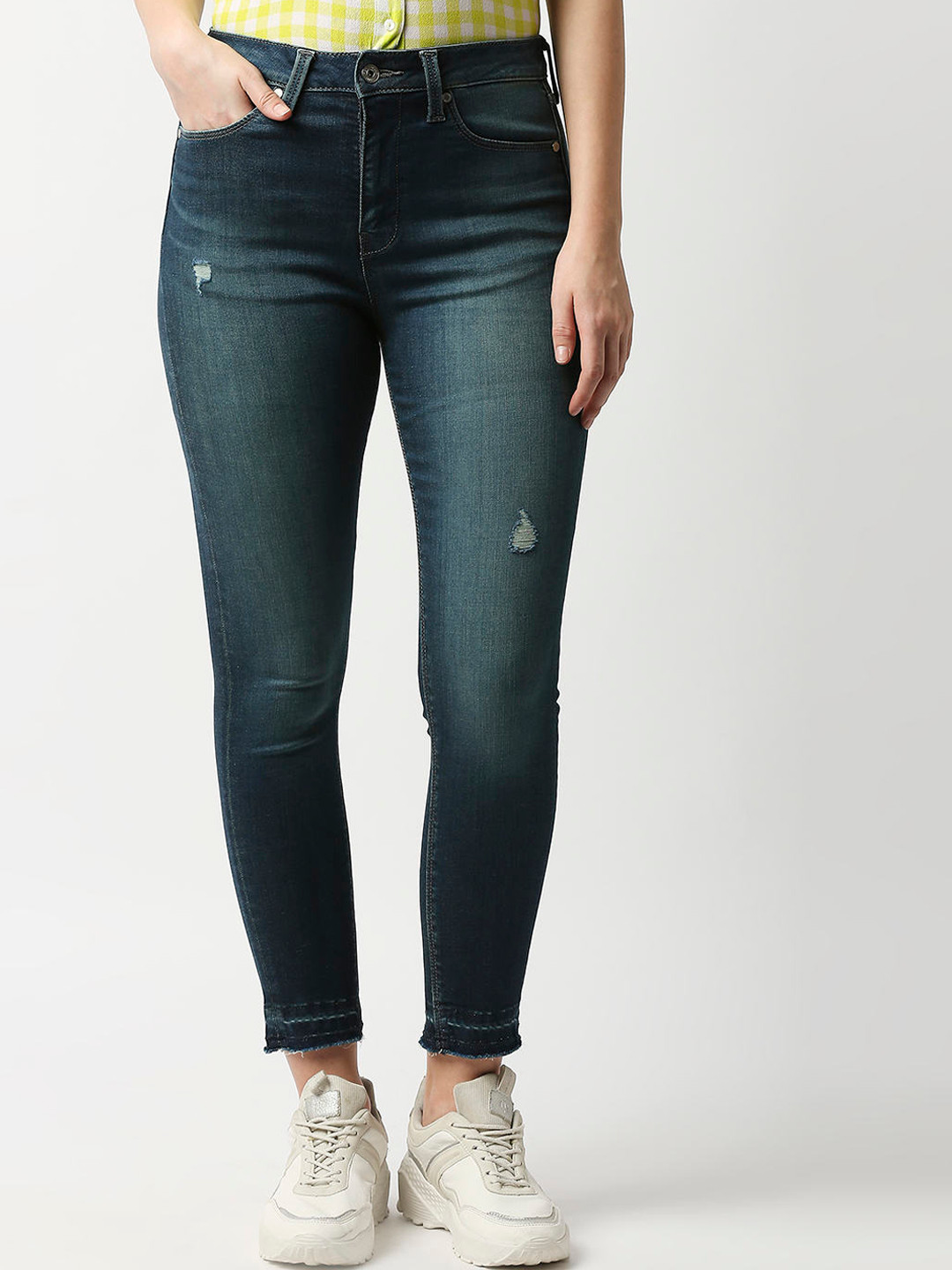 Buy Pepe Jeans Women Blue Skinny Fit High Rise Low Distress Light Fade