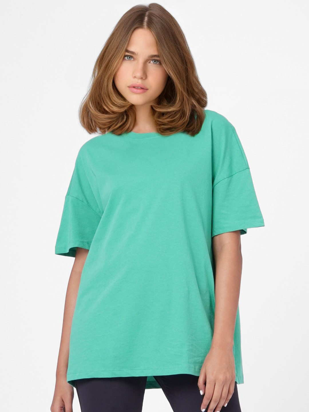 Buy ONLY Women Green Solid Round Neck Cotton T Shirt Tshirts for