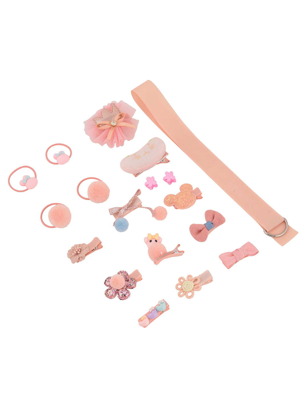 Buy Yellow Bee Girls Pack Of 18 Peach Coloured & Blue Hair Accessory