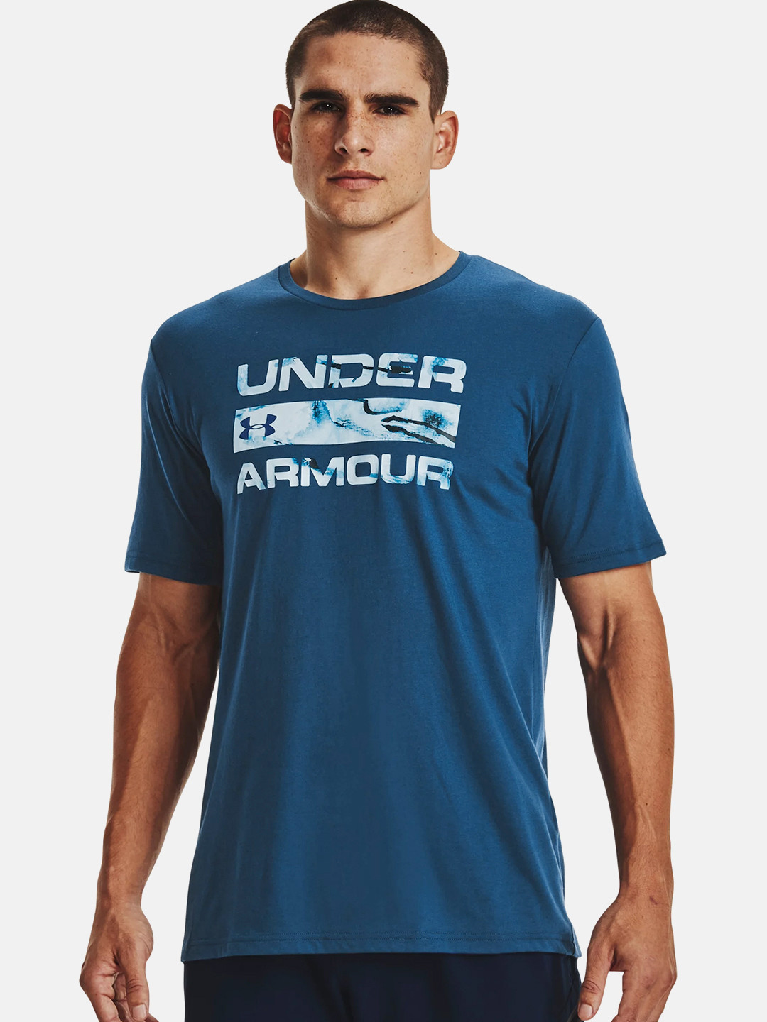 Buy UNDER ARMOUR Men Teal Blue Stacked Logo Fill Printed T Shirt
