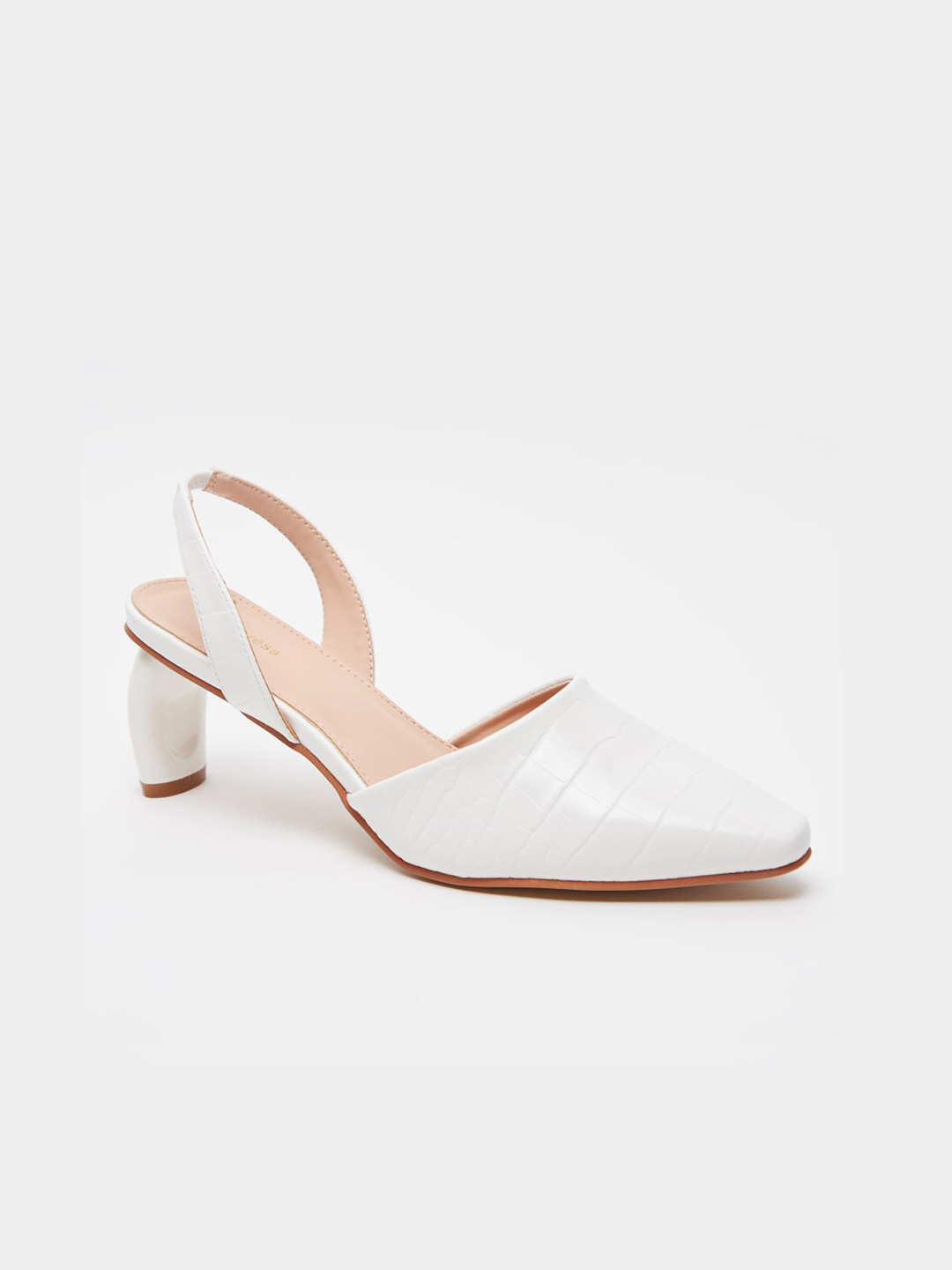 Buy Shoexpress White PU Block Pumps With Bows Heels for Women