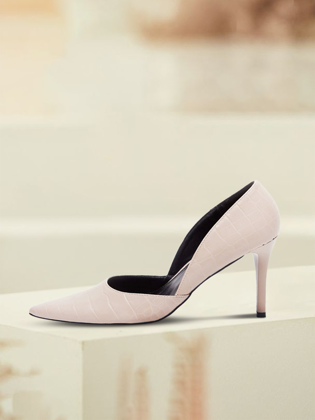 Buy Shoexpress Women Beige Textured PU Pumps Heels for Women 17335922