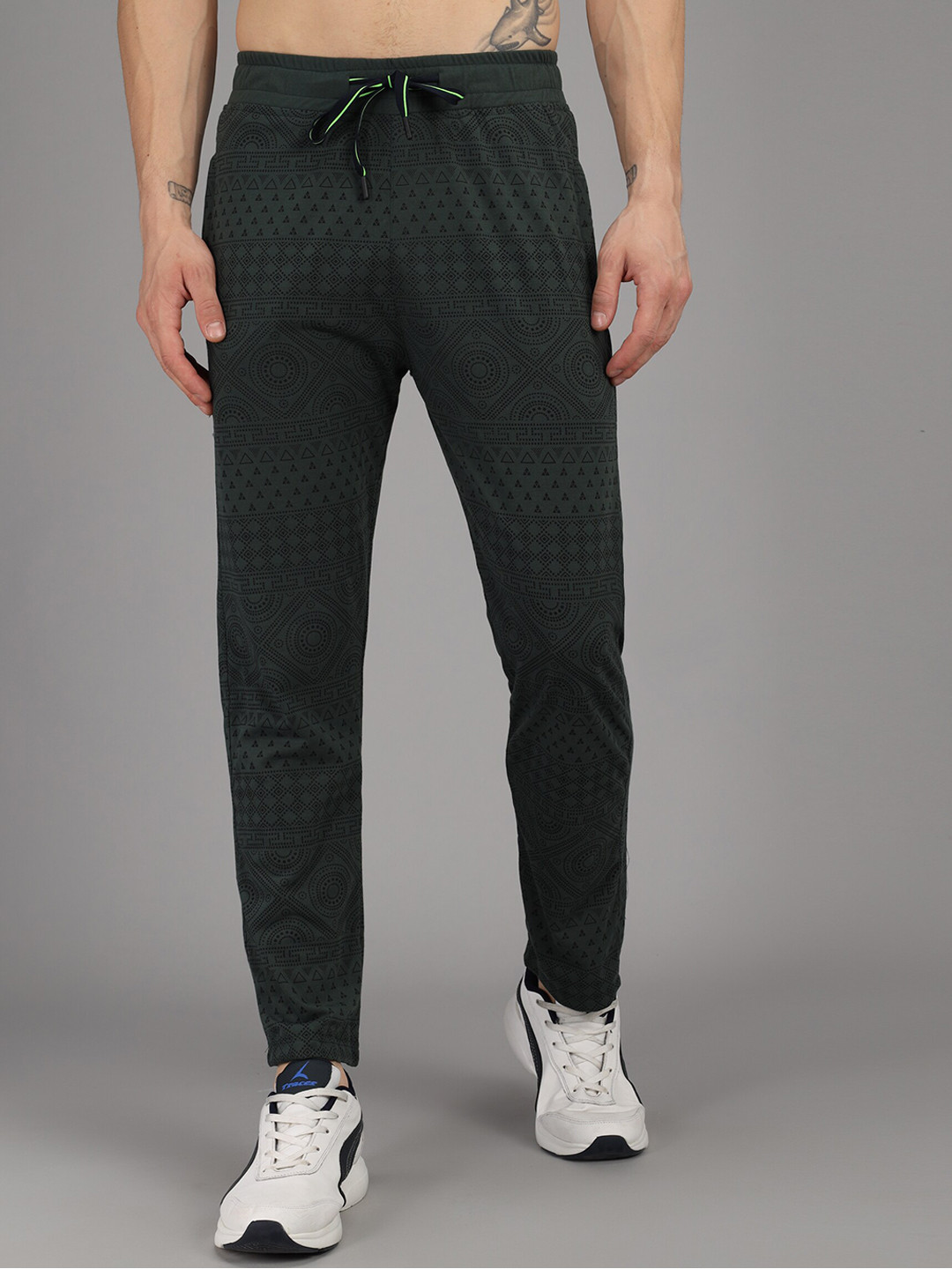 Buy Gallus Men Bottle Green Self Design Cotton Dry Fit Sports Track